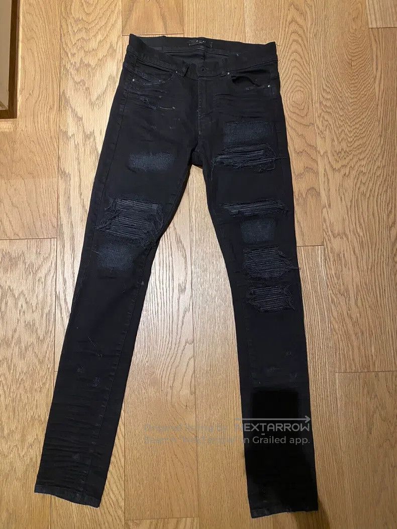 Amiri Amiri MX1 Black Leather Black Denim Jeans Size 30 | Grailed