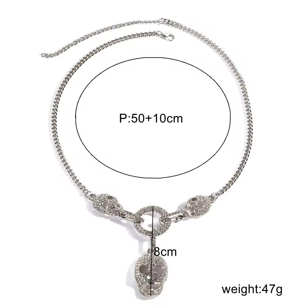Jewelry Trendy Shiny Rhinestone Skull Pendant Necklace Size ONE SIZE - 5 Thumbnail