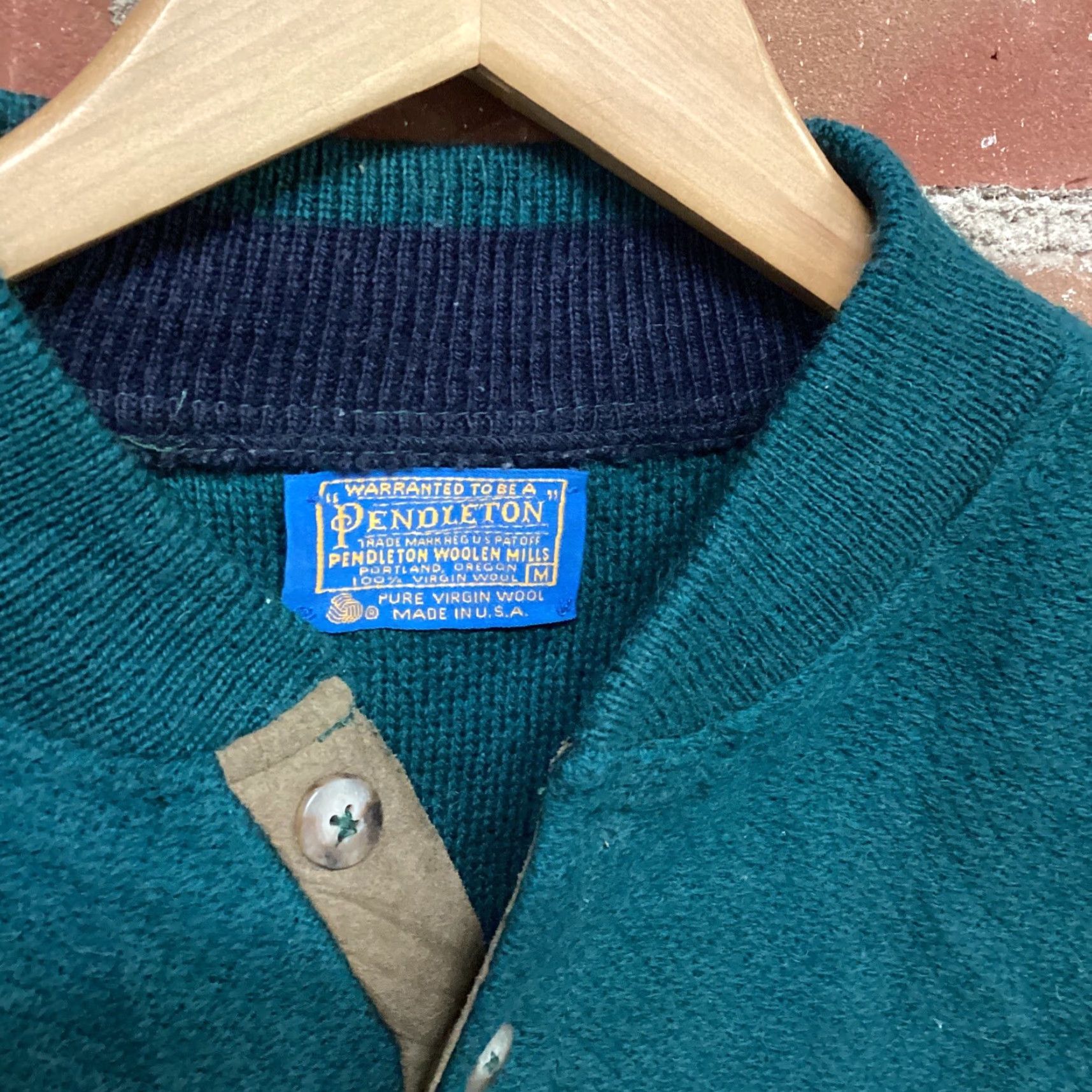 Pendleton Pendleton Sweater Mens Medium Green Wool Quarter Button T29 Size US M / EU 48-50 / 2 - 2 Thumbnail