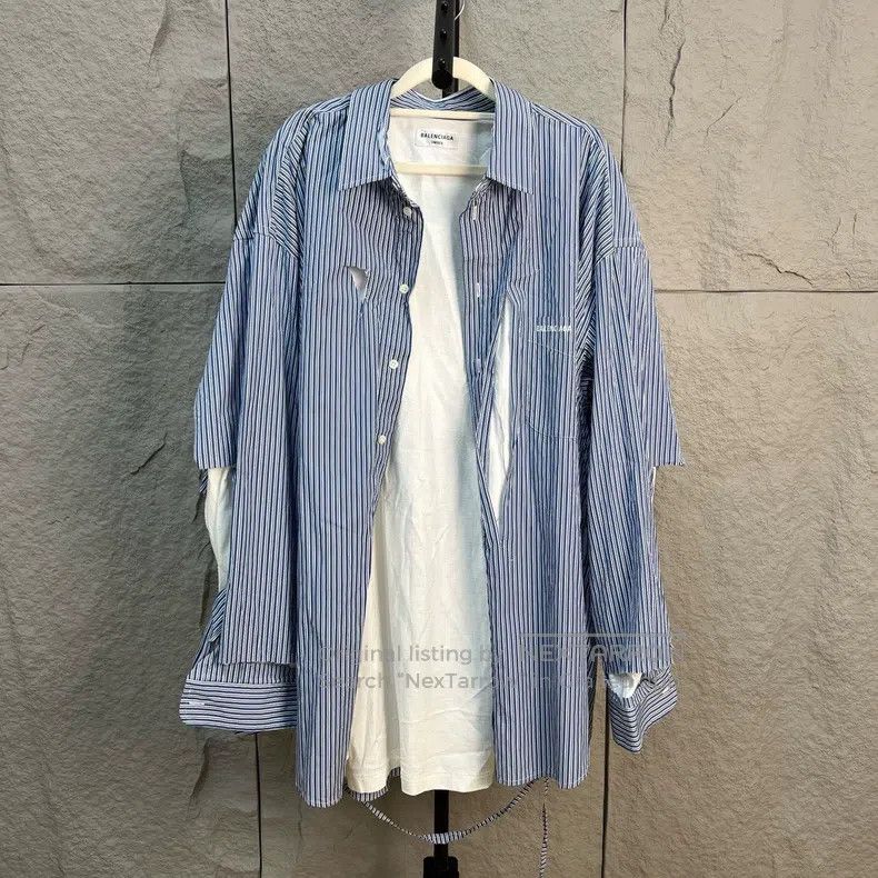 Balenciaga Balenciaga White Lining Big Destroyed Blue Striped Two-pie Size XXS / US 00 / IT 34 - 1 Thumbnail