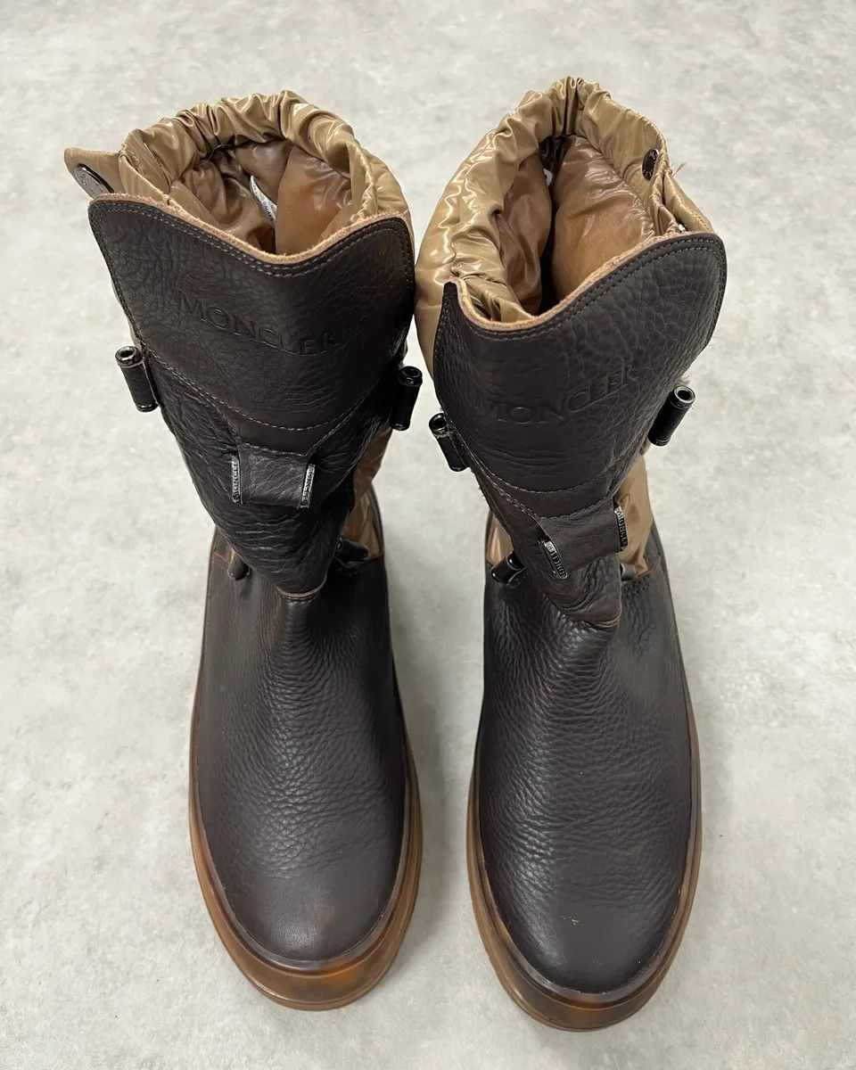 Moncler Moncler Brown Leather Beige Quilted Puffer Boots Size US 10 / EU 43 - 3 Thumbnail