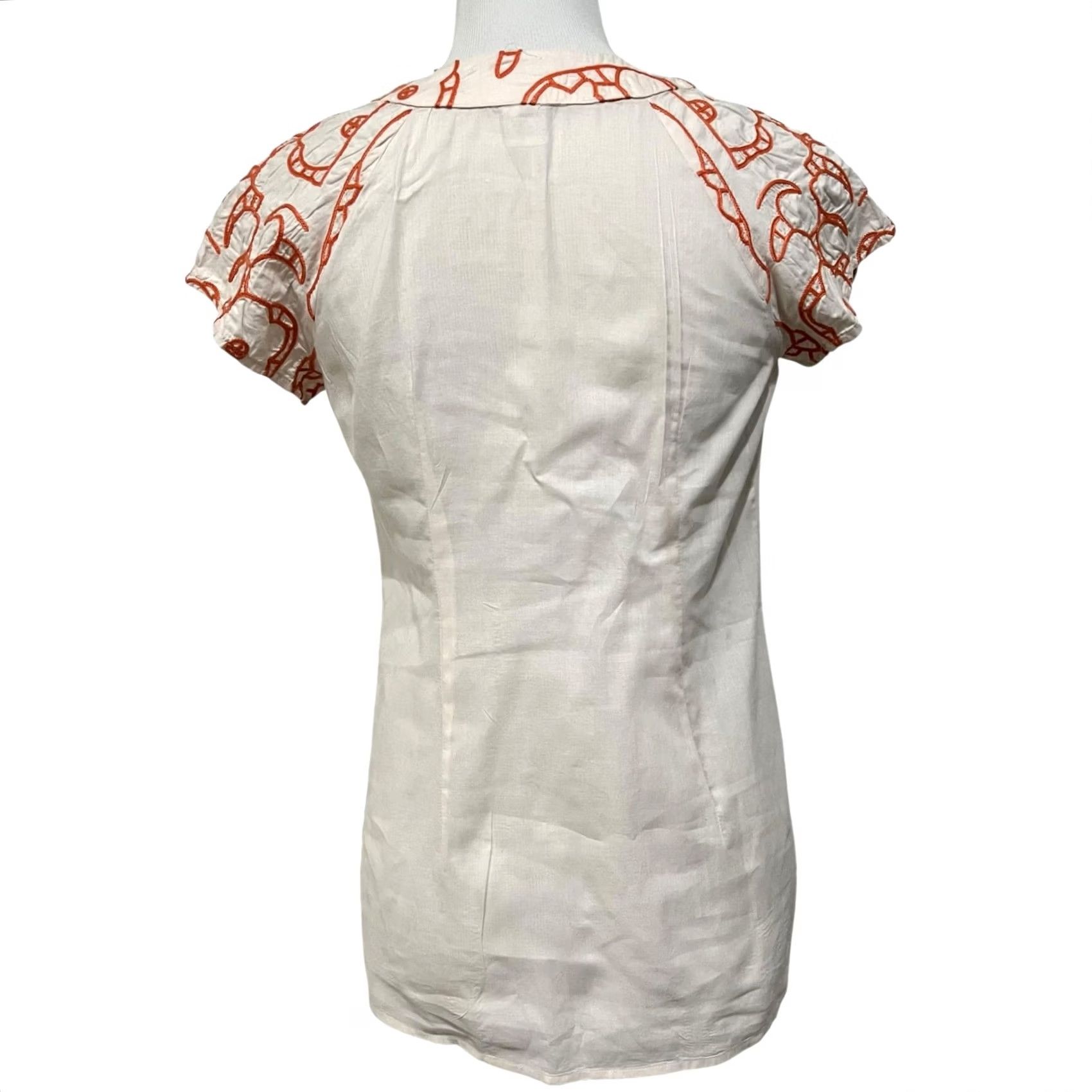Habitat Tabitha Tunic Top Blouse Peach Cotton Short Sleeve Embroidered Scoop Neck 2 Womens Bohemian / Preppy Size XS / US 0-2 / IT 36-38 - 4 Thumbnail