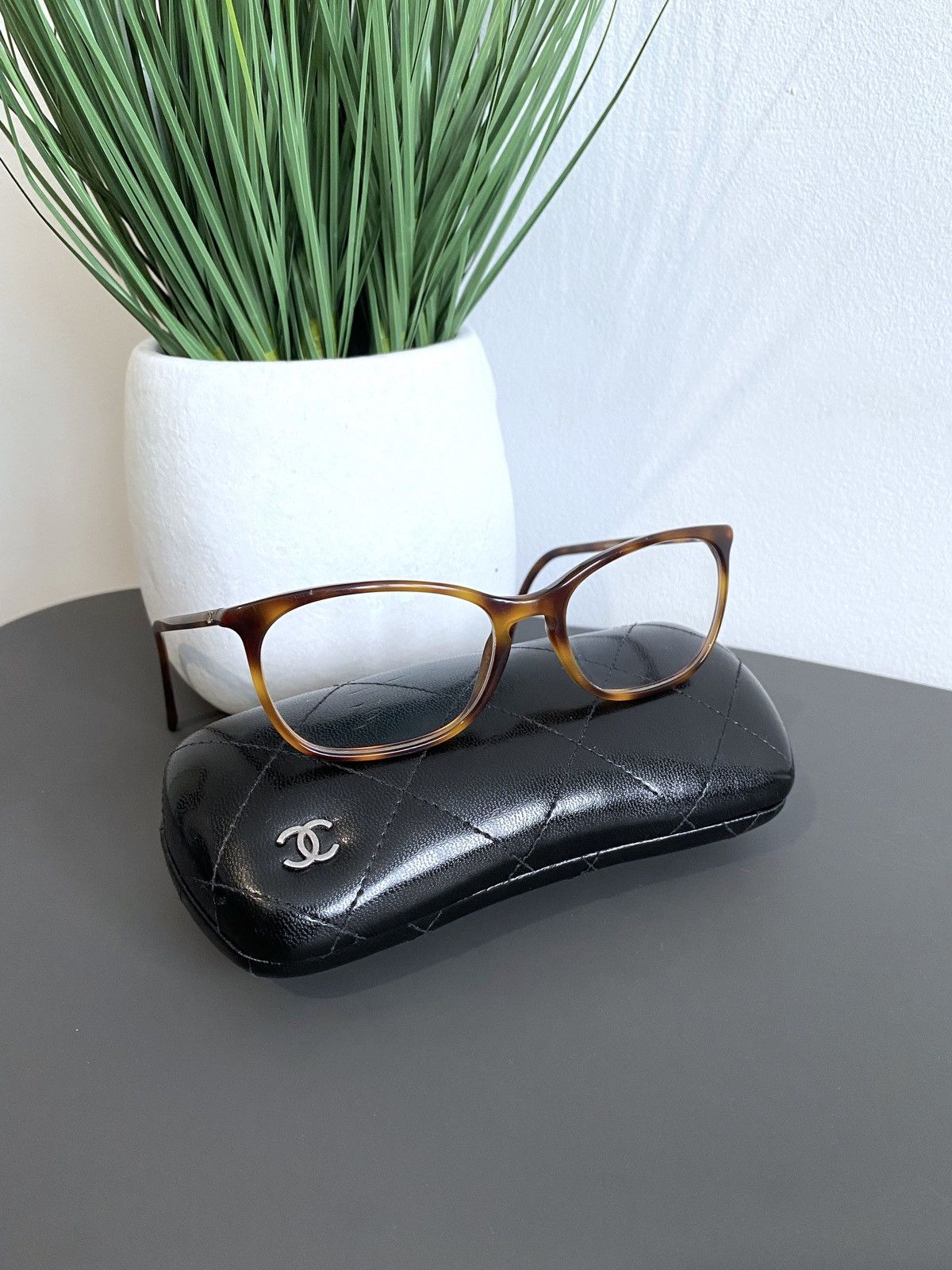 image of Chanel Rectangle Eyeglasses in Brown, Women's