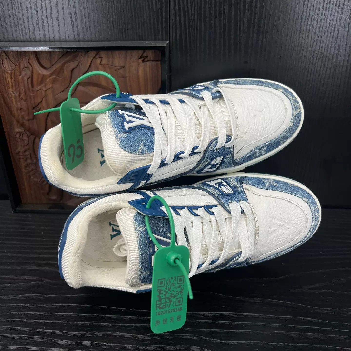 Louis Vuitton LV Trainer White & Blue Denim 37 Like New With Box Size US 6.5 / IT 36.5 - 5 Thumbnail