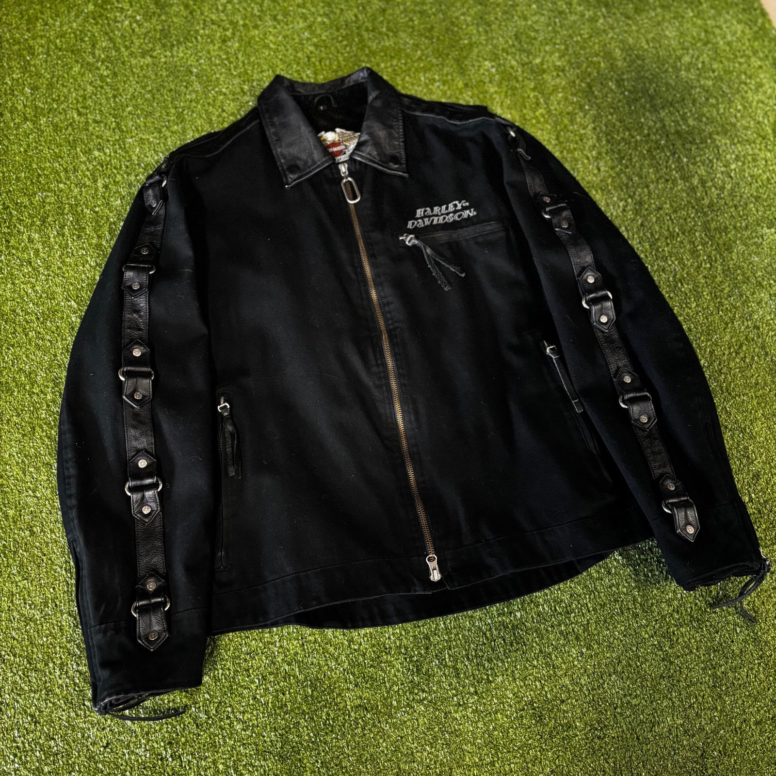 Harley Davidson Sick Vintage 90s Harley davidson canvas/leather biker jacket Size US L / EU 52-54 / 3 - 3 Thumbnail