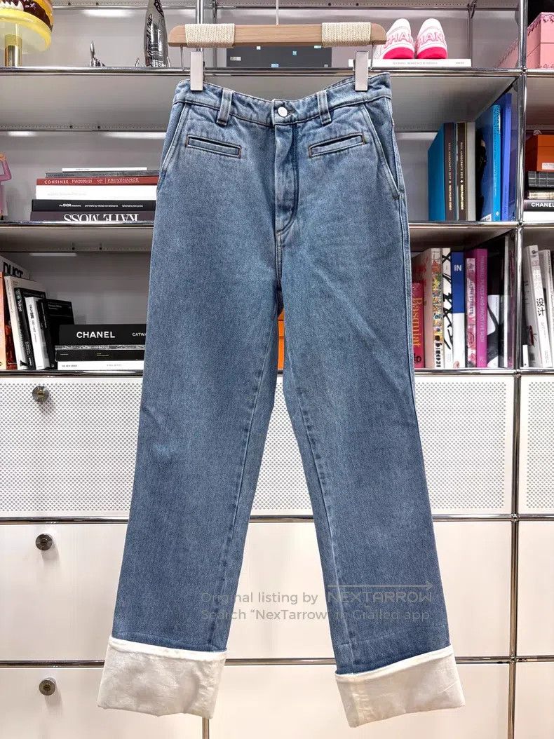 Loewe Loewe Blue rolled hem leather label logo straight leg jean Size 42" / US 20 - 4 Thumbnail