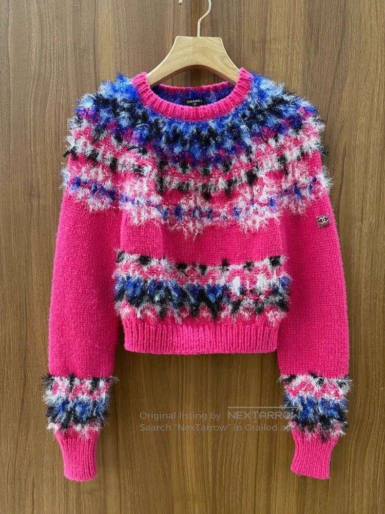 Chanel Chanel 21K autumn and winter pink bright line knitted swea Size XS / US 0-2 / IT 36-38 - 1 Thumbnail