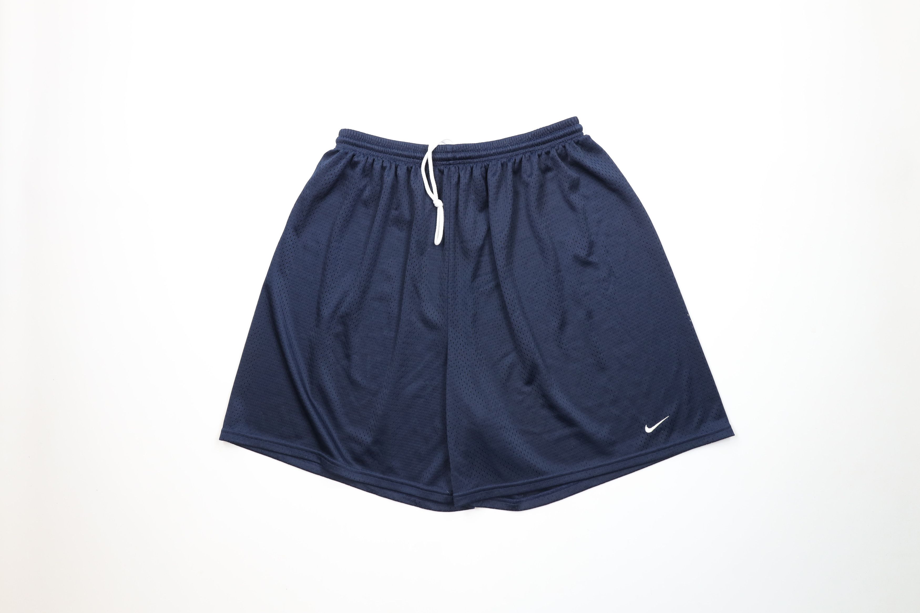 Vintage Vintage 90s Y2K Nike Scott Mini Swoosh Mesh Shorts Navy Blue Size US 38 / EU 54 - 1 Thumbnail