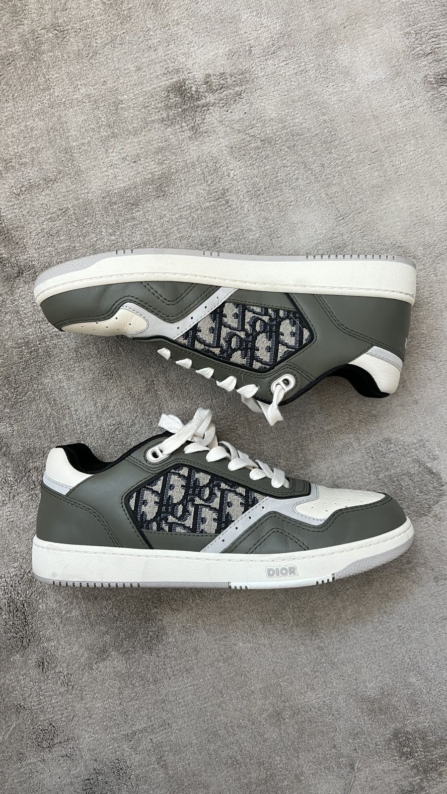 image of Dior B27 Low Olive Cream Beige Black Dior Oblique Jacquard Shoes in Green, Men's (Size 8.5)