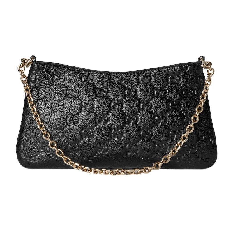 Gucci GUCCI GG Medium Black Leather Shoulder Bag New Size ONE SIZE - 4 Thumbnail