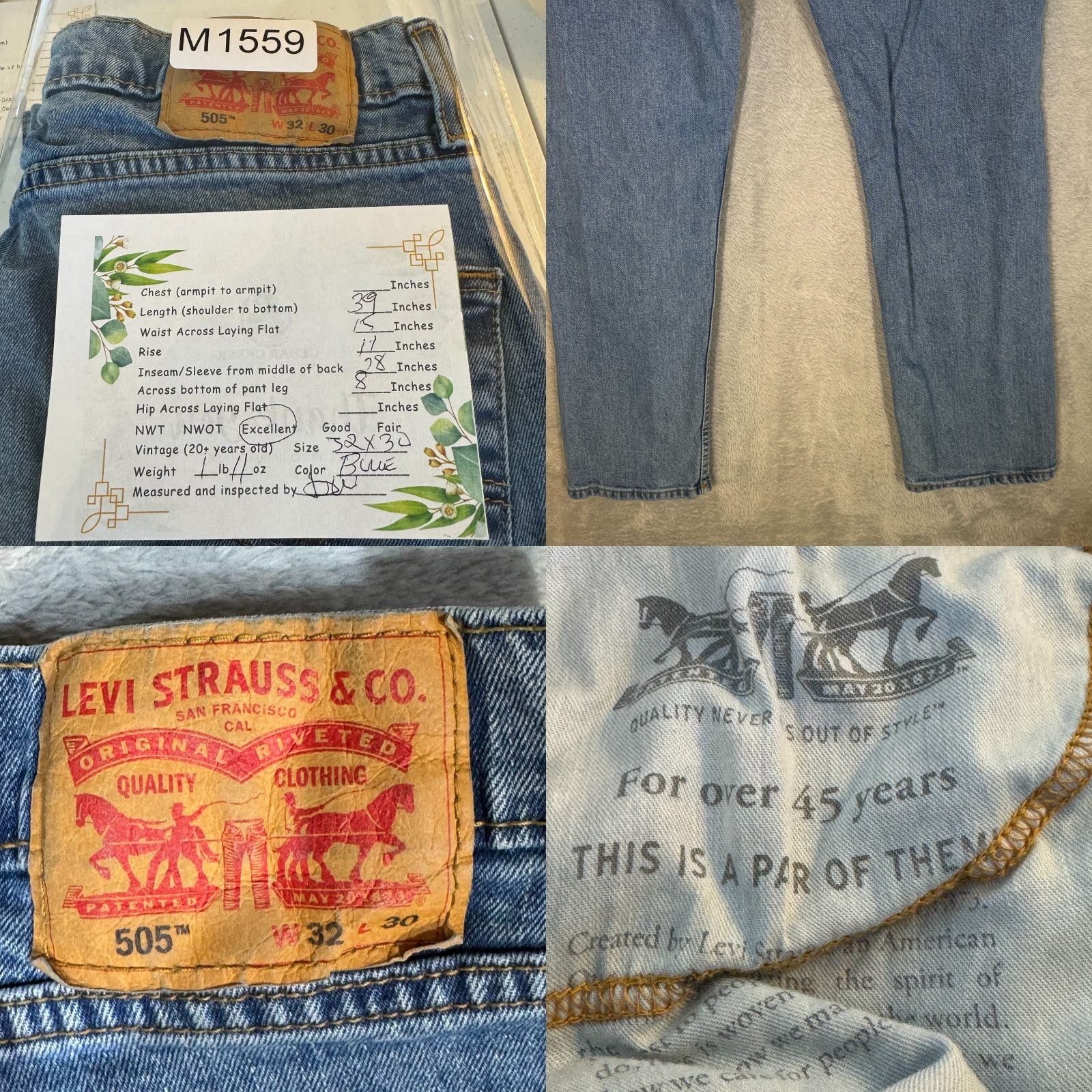 Levi's VINTAGE Levi’s 505 Men’s Jeans 32 x 30 Denim Blue Mid-Rise Straight Leg Jeans 505 Mens Regular Blue Denimpants Size US 32 / EU 48 - 8 Thumbnail