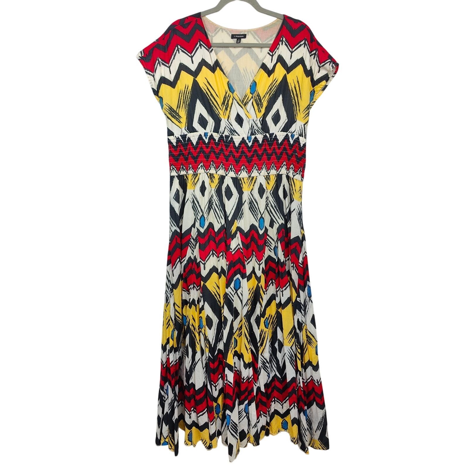 Other J. Peterman Maxi Dress Womens 12 Red Yellow Tribal Faux Wrap Size XL / US 12-14 / IT 48-50 - 1 Thumbnail