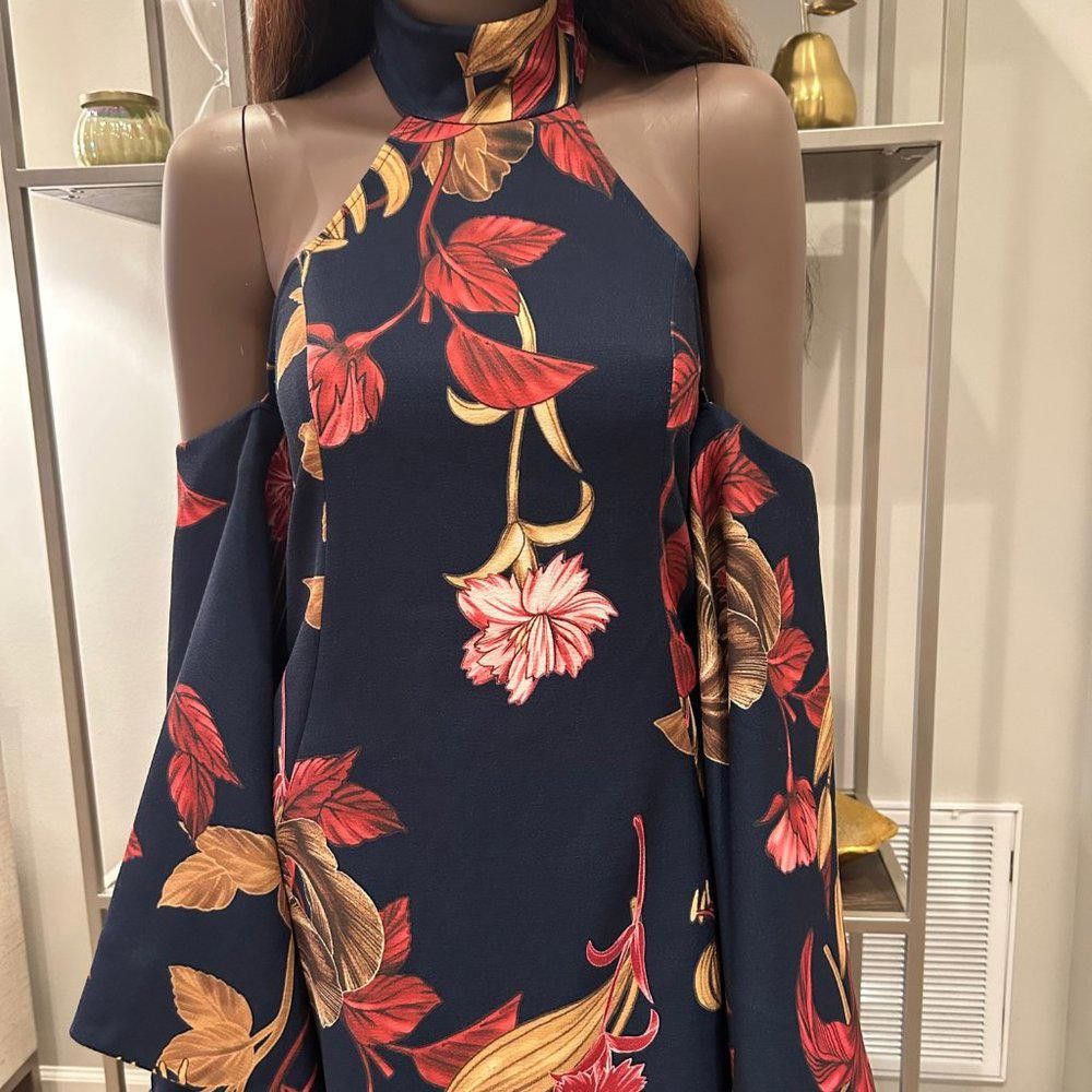 Designer C/MEO Collective Fusion Bell Sleeves Navy Botanic Dress Size XS / US 0-2 / IT 36-38 - 2 Thumbnail
