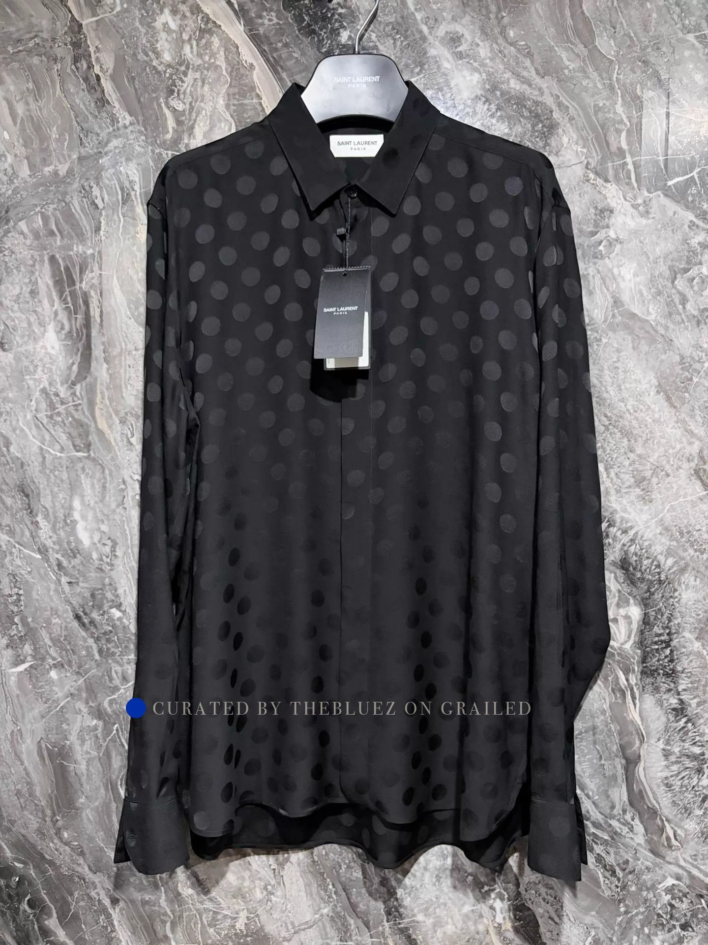 Saint Laurent Paris Black Silk Shirt with Subtle Dot Pattern Size US M / EU 48-50 / 2 - 1 Thumbnail