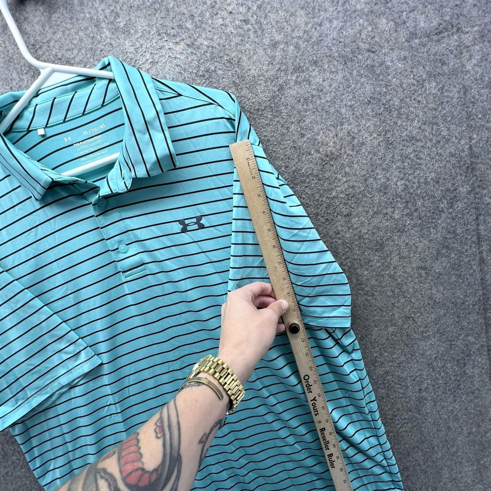 Under Armour Under Armour The Playoff Polo Shirt Mens XL Blue Stripe Golf Loose Fit Stretch Shirt Size US XL / EU 56 / 4 - 7 Thumbnail