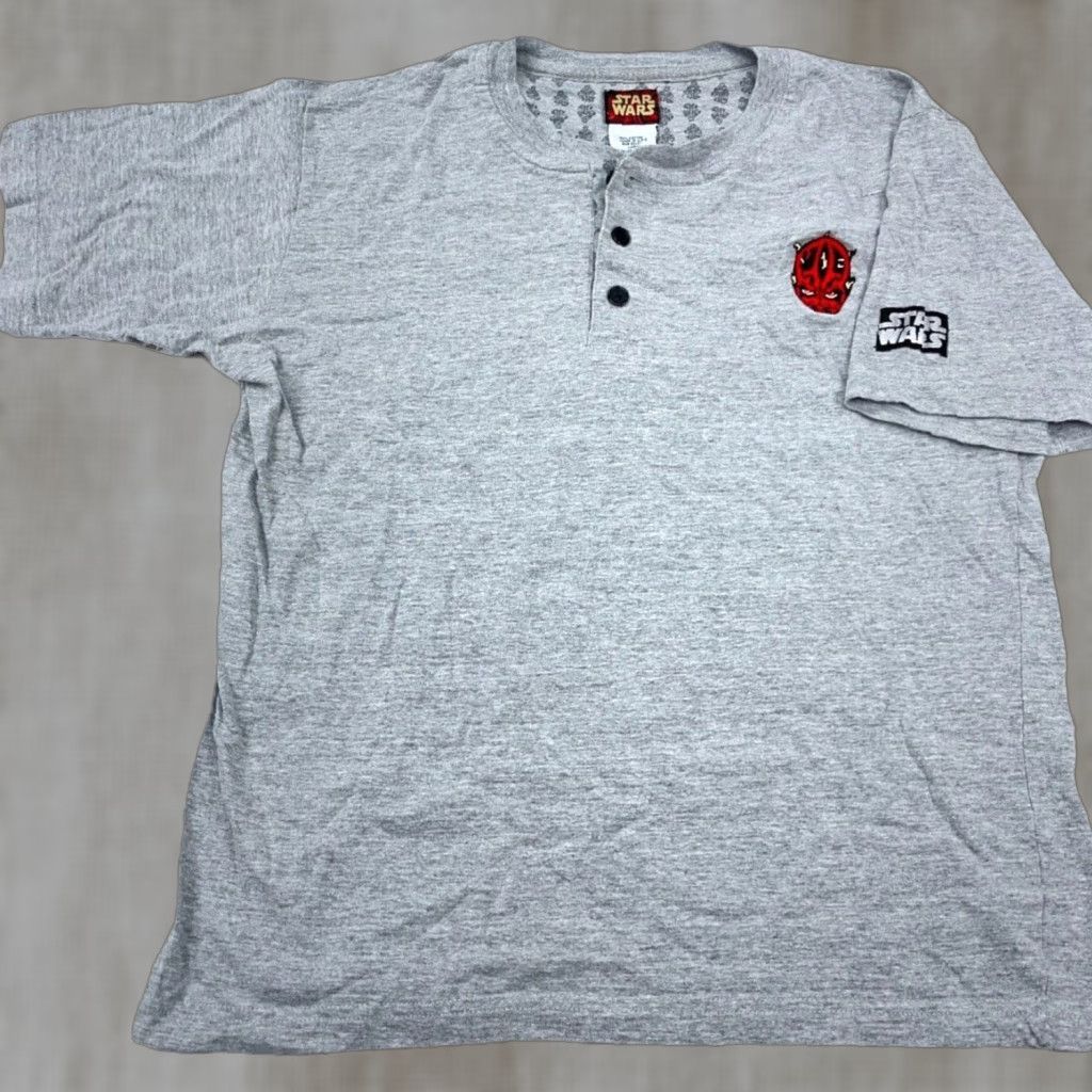 Star Wars VINTAGE Star Wars Shirt Men L Gray Henley Tee Darth Maul Y2K 2000s Promo 00s Size US L / EU 52-54 / 3 - 1 Thumbnail