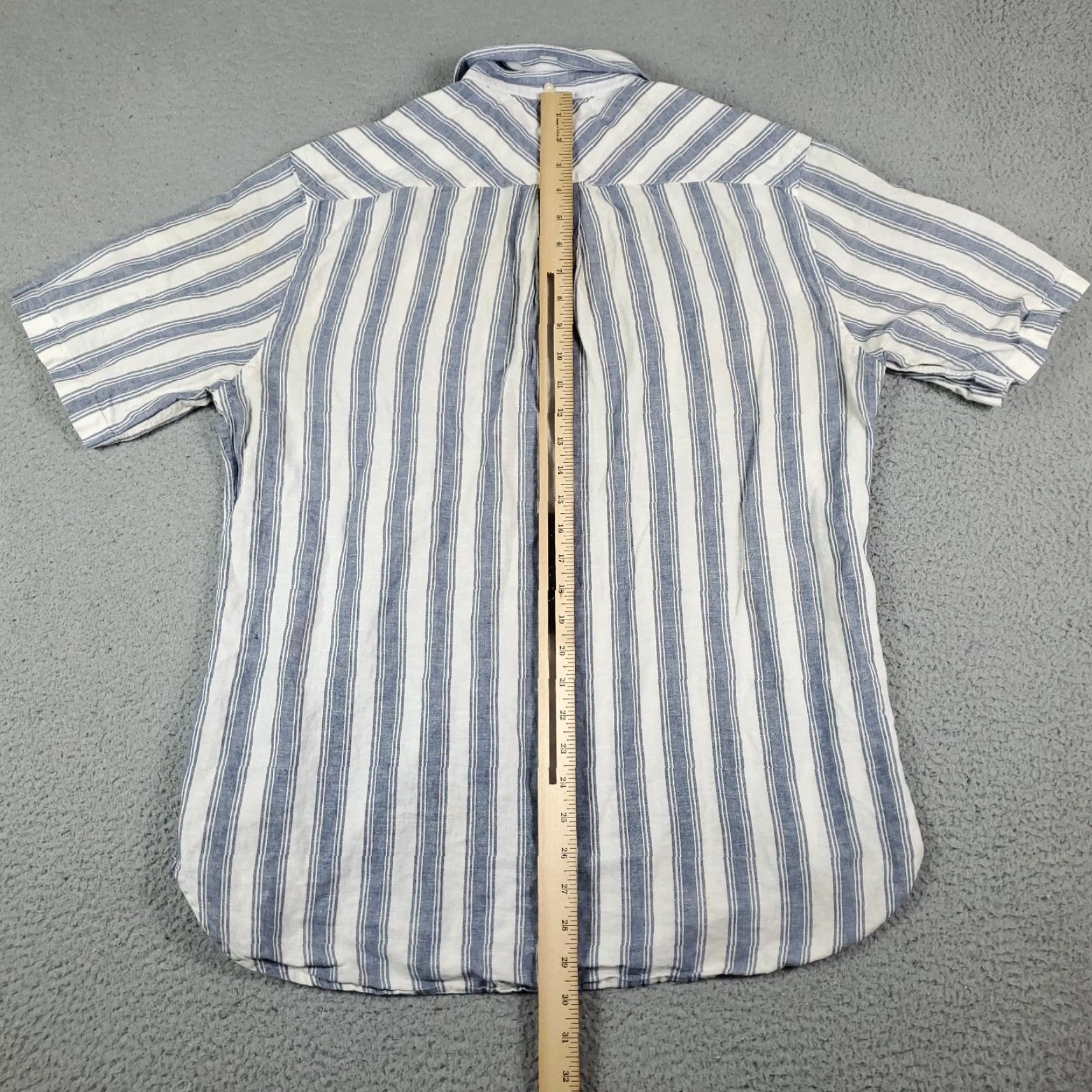 Tommy Hilfiger VINTAGE Tommy Hilfiger Shirt Mens Medium Blue Striped Button-Up Short Sleeve STAINED - Cotton, Classic, Preppy, TH Logo, 90s Era Mens Shirt Size US M / EU 48-50 / 2 - 6 Thumbnail