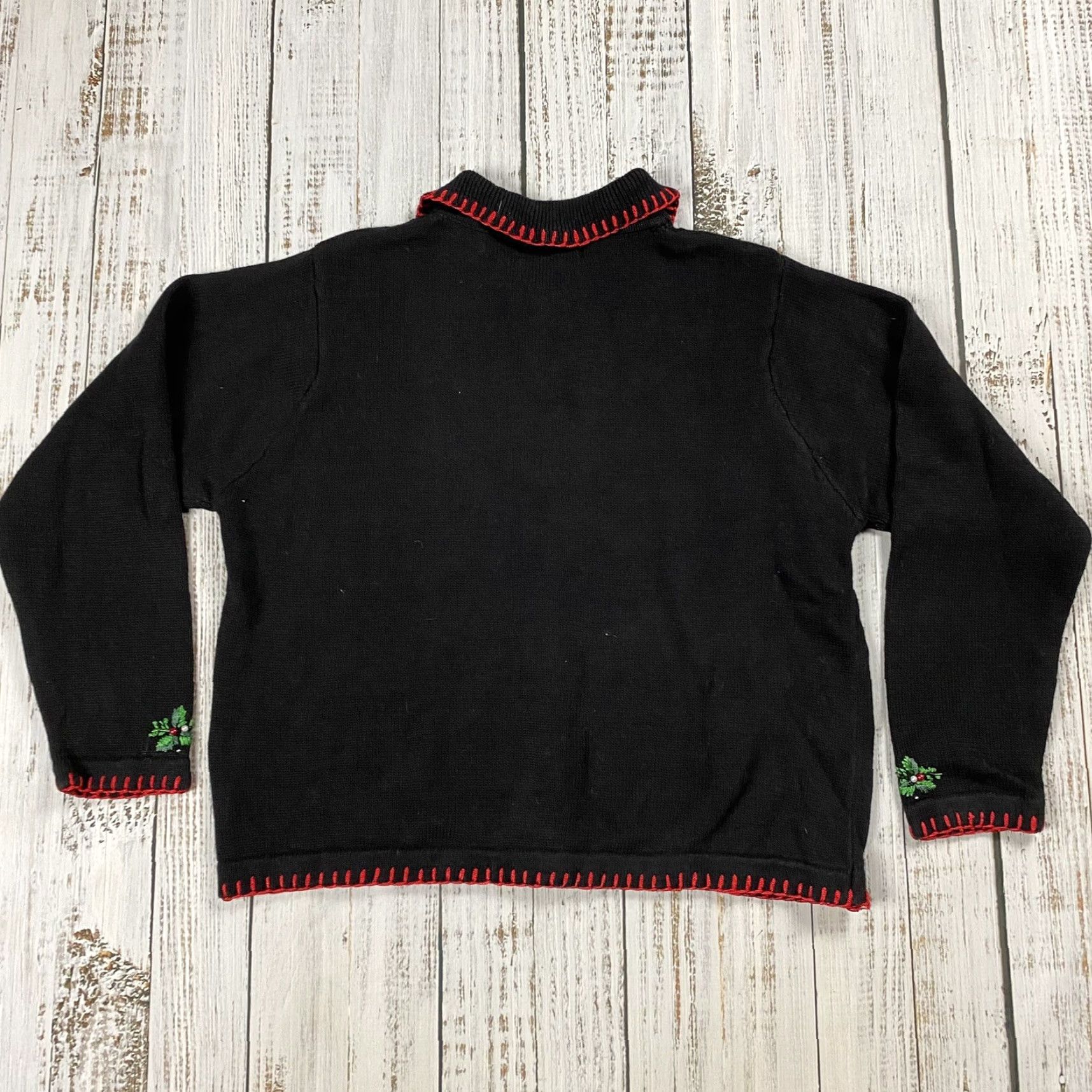 Vintage VINTAGE BP DESIGN BLACK KNIT CARDIGAN SWEATER EMBROIDERED HOLLY MEDIUM WOMENS Size M / US 6-8 / IT 42-44 - 8 Thumbnail