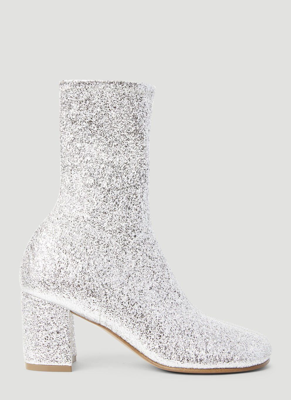 image of Dries Van Noten Glitter Block Heel Shoes Boots in Silver, Women's (Size 8)