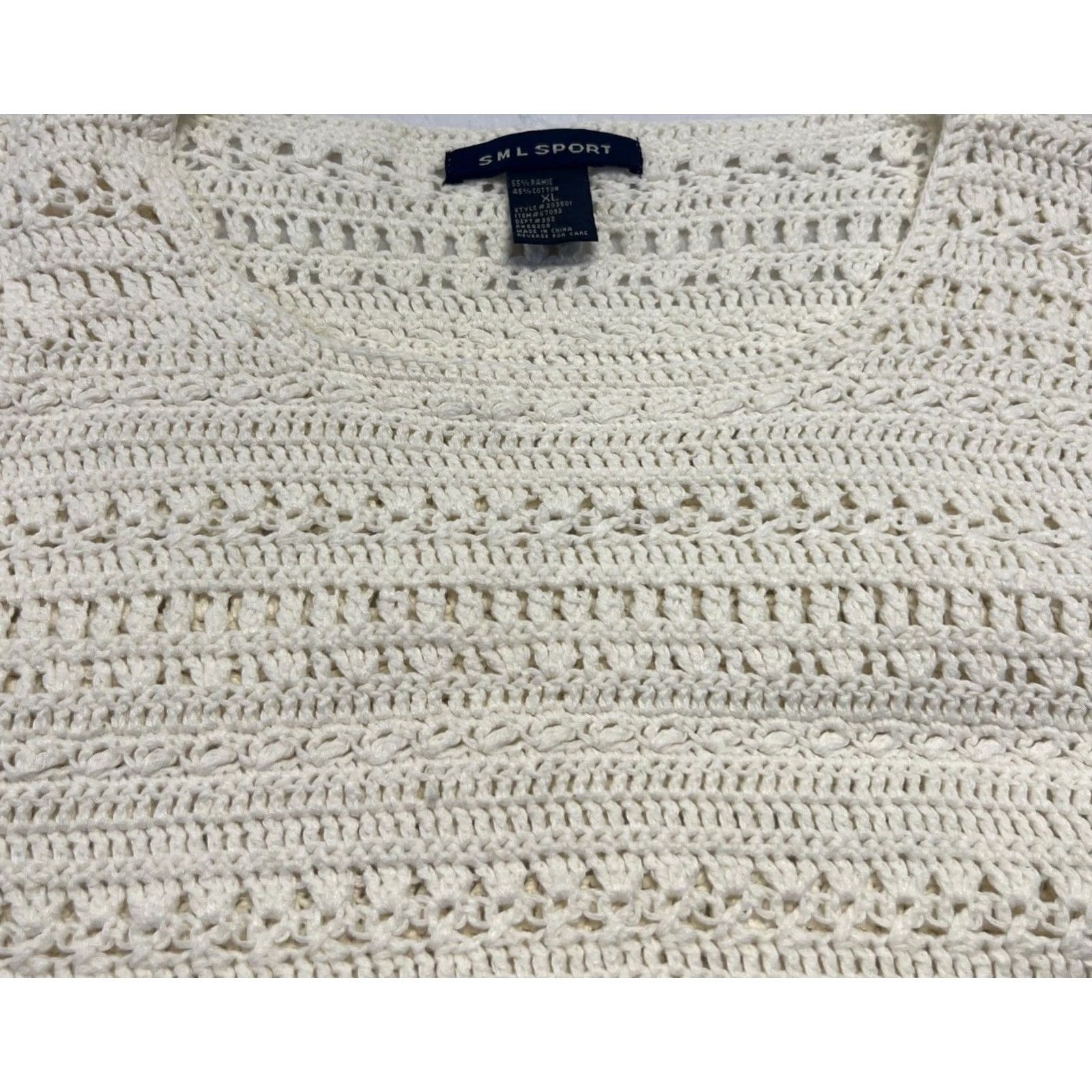 Vintage Cream SML Sport Ramie Cotton Crochet Sweater XL Ivory Bohemian Open-Knit Womens Pullover Size XL / US 12-14 / IT 48-50 - 5 Thumbnail
