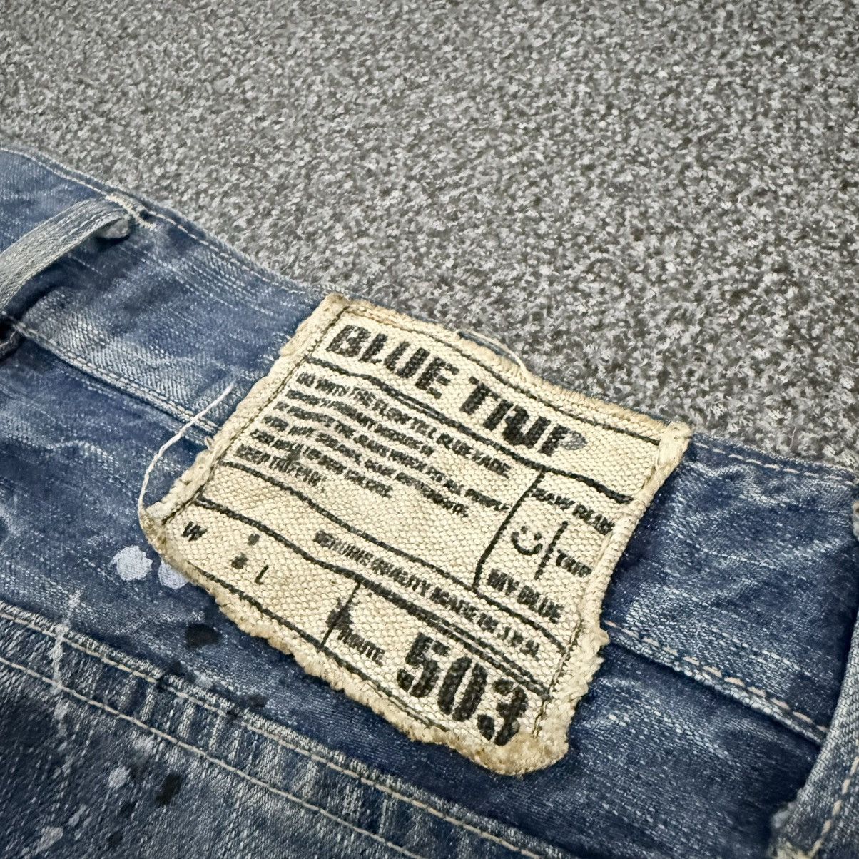 Seditionaries 🇯🇵 Vintage 90s Edwin 503 Blue Trip Distressed Splash Paint Size US 30 / EU 46 - 9 Thumbnail