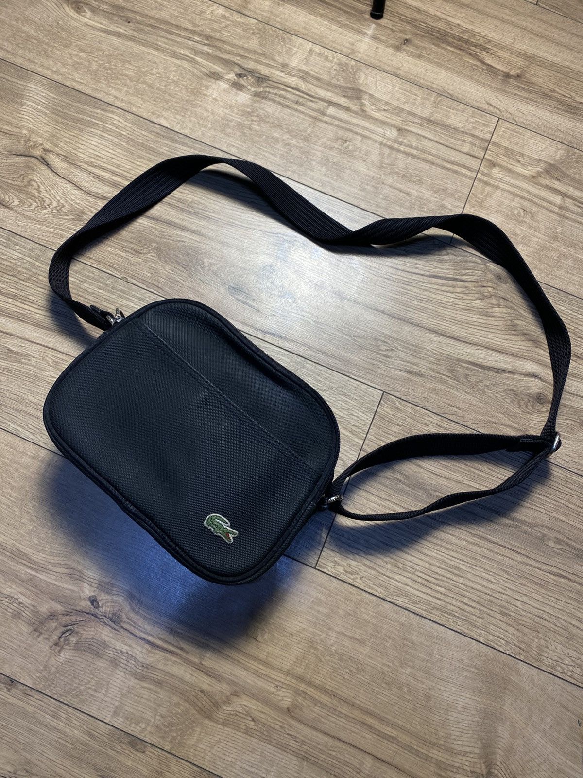 Lacoste Men's Black Crossbody Messenger Bag Petit Piqué Logo
