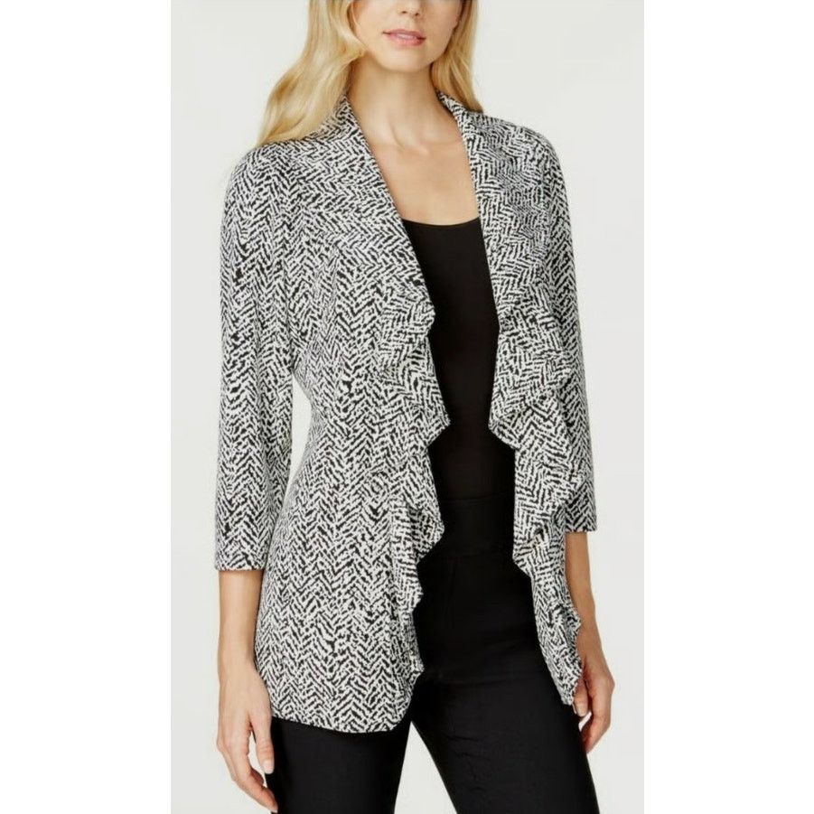 Calvin Klein Calvin Klein Open Front Waterfall Herringbone Ruffle Blazer Size L / US 10 / IT 46 - 3 Thumbnail