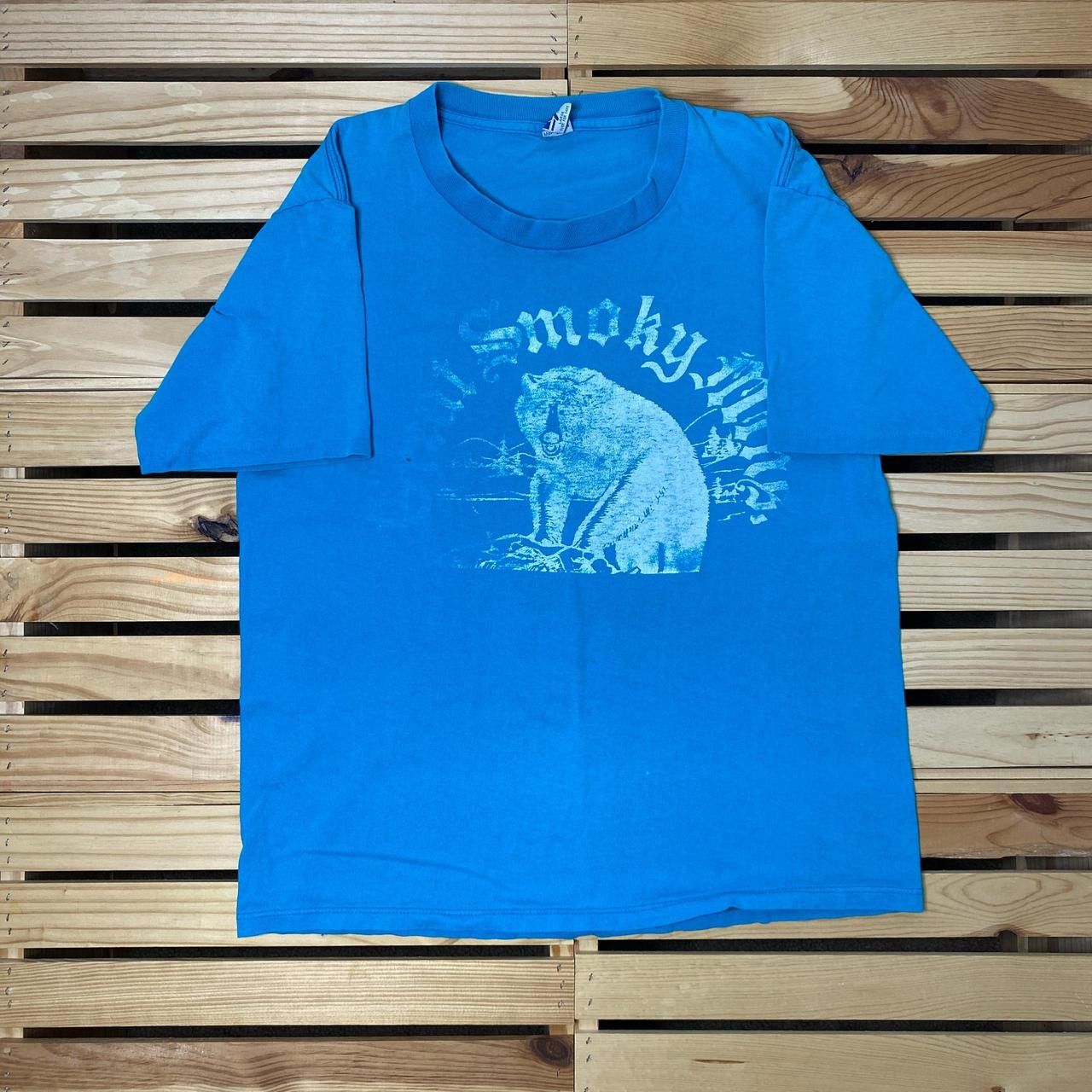 Vintage Great Smoky Mtns Bear Blue Nature Tee Size Large