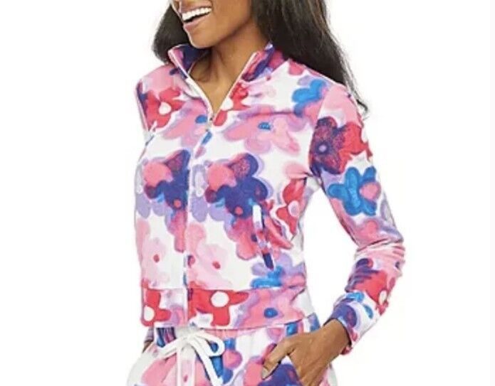 Juicy Couture Juicy Couture Mock Neck All Over Floral Zip Jacket Top ( M ) Size M / US 6-8 / IT 42-44 - 2 Thumbnail
