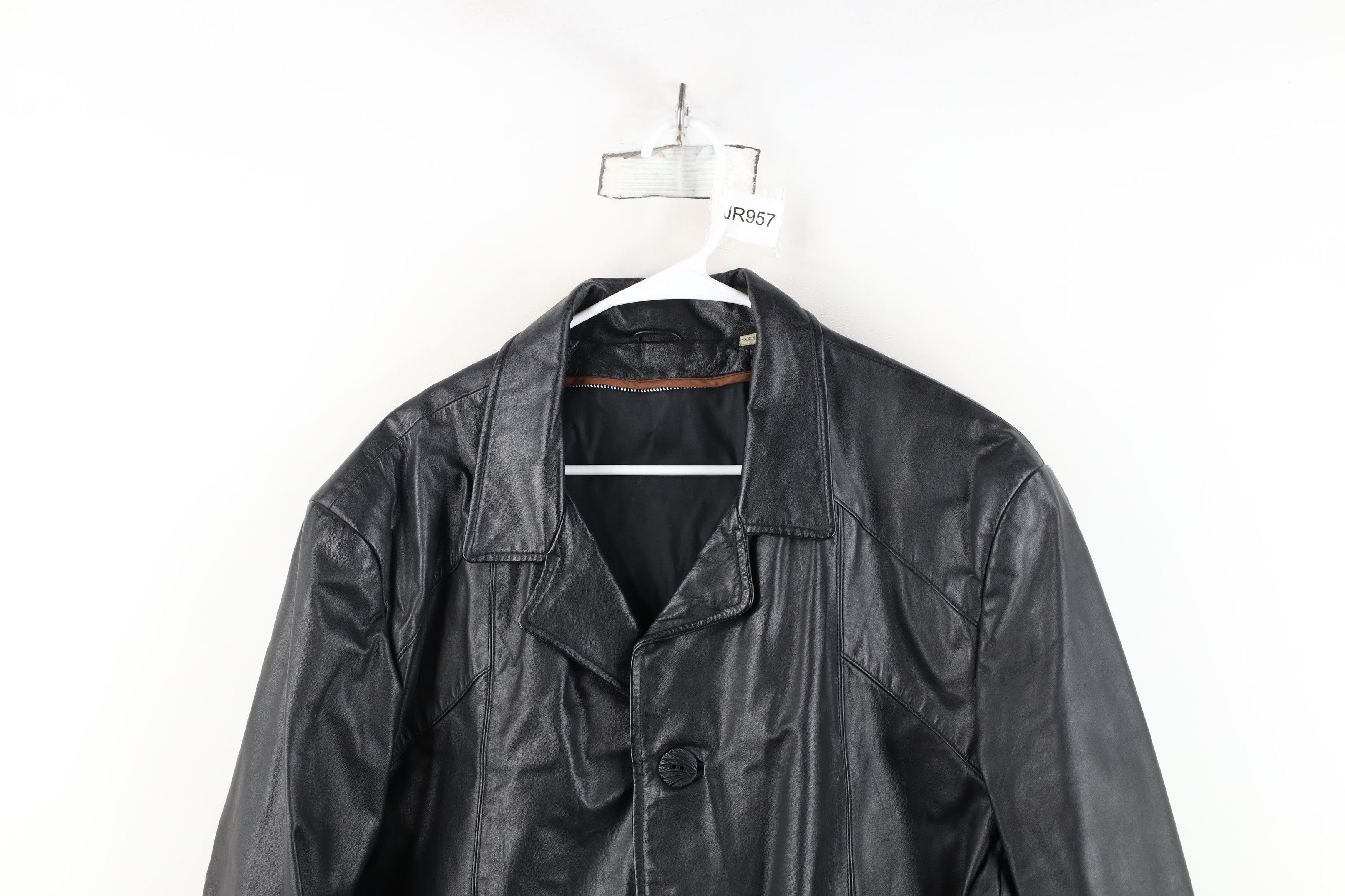 Vintage Vintage 70s Streetwear Button Leather Jacket Coat Black Size US XXL / EU 58 / 5 - 2 Thumbnail