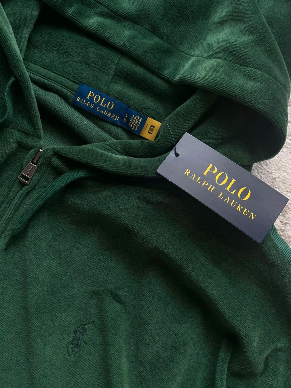 Polo Ralph Lauren Polo Ralph Lauren Zip Hoodie Sz L Velour Cotton Dark Green Size L / US 10 / IT 46 - 7 Thumbnail
