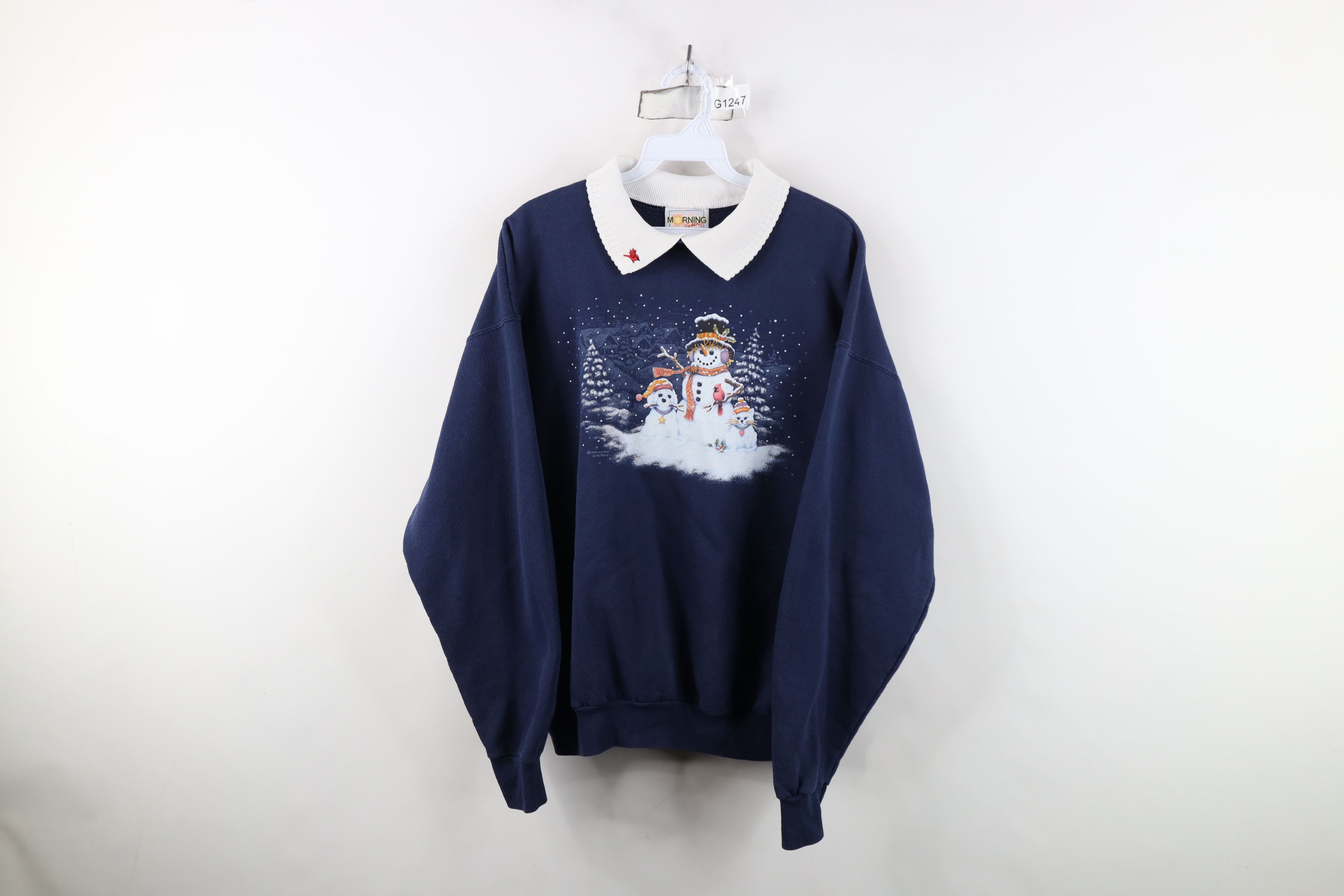 Vintage Vintage 90s Streetwear Christmas Snowman Dog Cat Sweatshirt Size L / US 10 / IT 46 - 1 Thumbnail