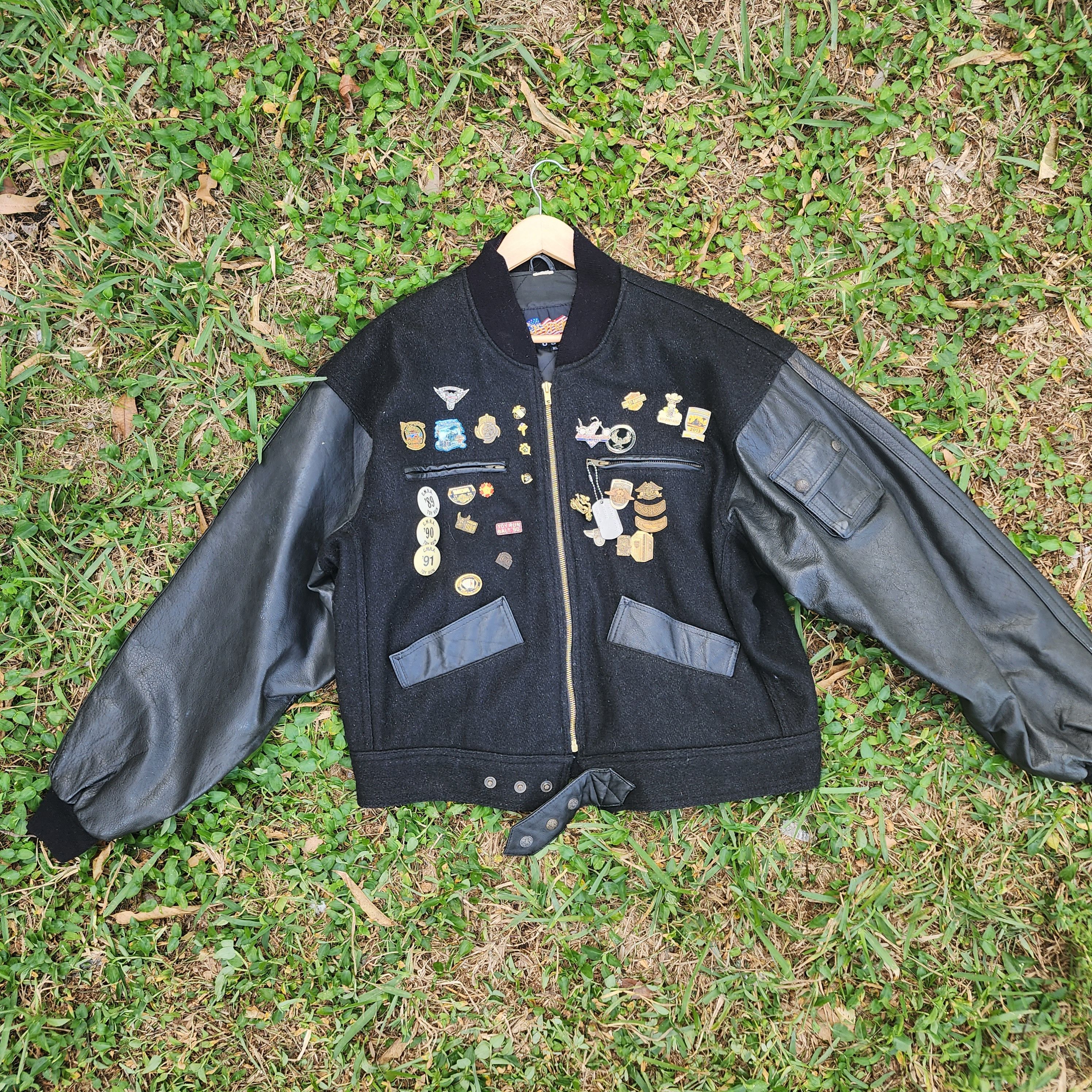 image of Vintage Biker Bomber Jacket in Black, Men's (Size XL)