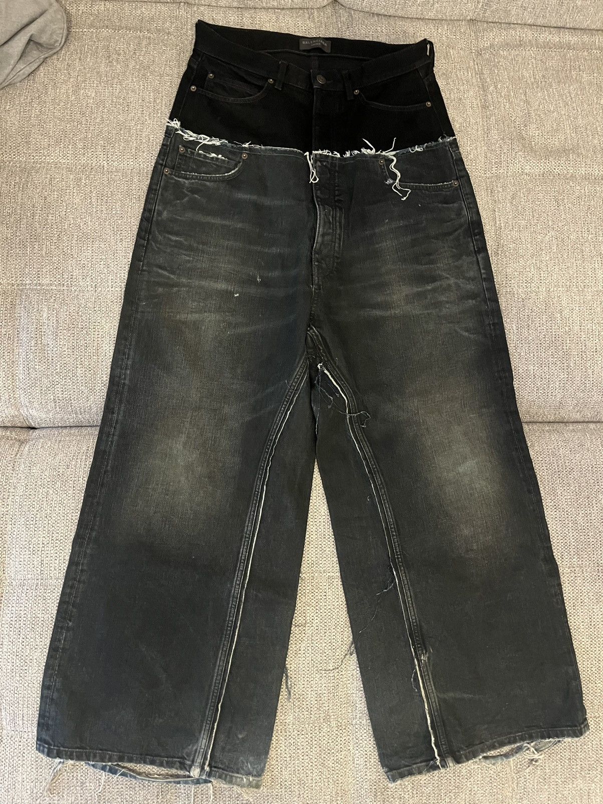 Balenciaga Balenciaga Cut Up Double Waist Baggy Denim Black/Dark