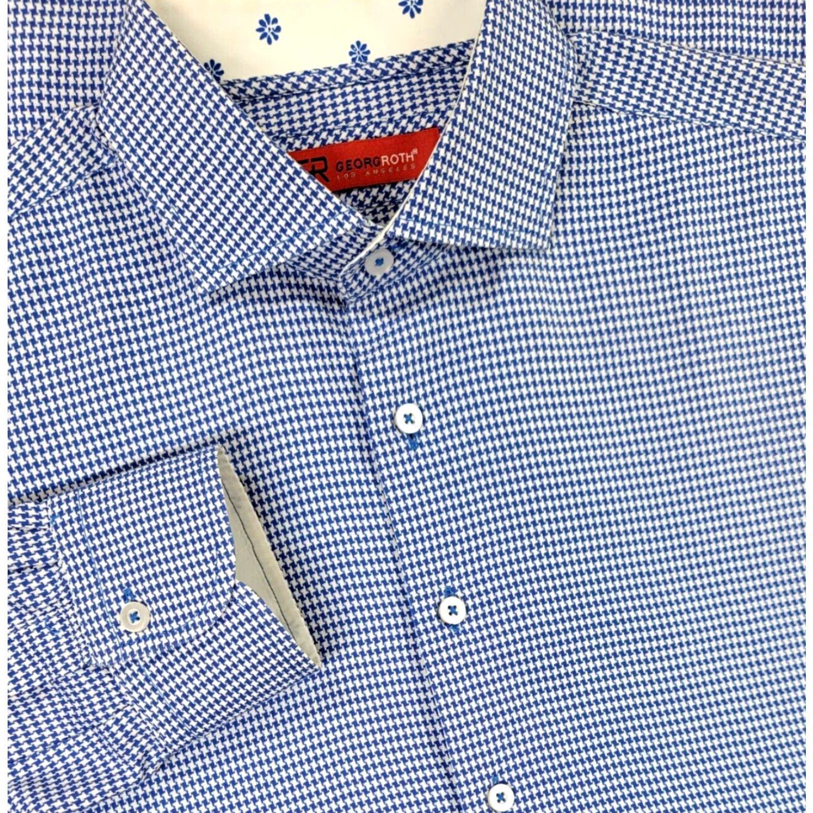George Georg Roth Los Angeles Long Sleeve Button Up Shirt Houndstooth Mens L Blue White Multicolor Button-Up Shirt L Mens Size US L / EU 52-54 / 3 - 3 Thumbnail
