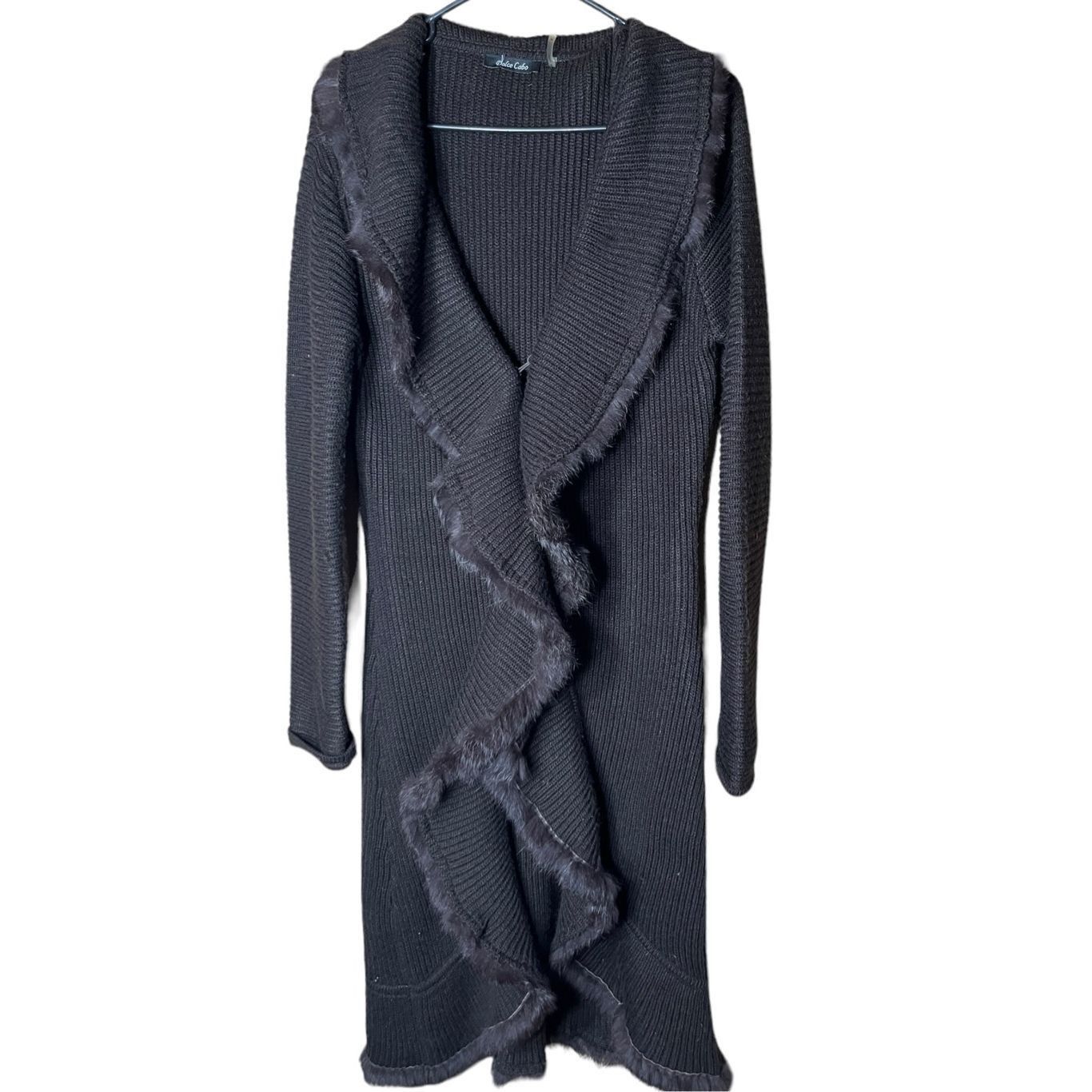 Other DOLCE CABO Black Knit Acrylic Fur Trim Long Duster Cardigan Size M / US 6-8 / IT 42-44 - 1 Thumbnail