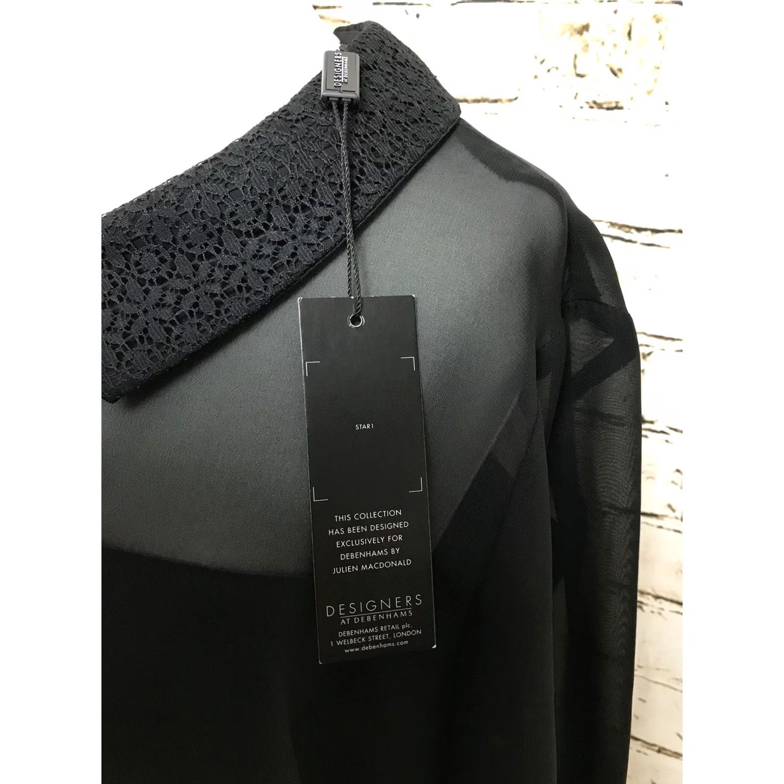 Vintage Nikes Star By Julien Macdonald Dress UK 12 Women’s Long Sleeve Sheer Black Star Pattern Dress with Defect Size XL / US 12-14 / IT 48-50 - 4 Thumbnail