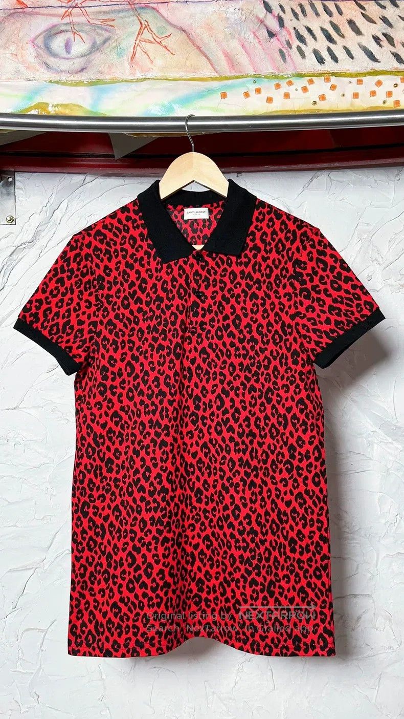 Saint Laurent Paris Saint Laurent Paris Red Leopard Print Collar Polo Shirt Size US M / EU 48-50 / 2 - 1 Thumbnail