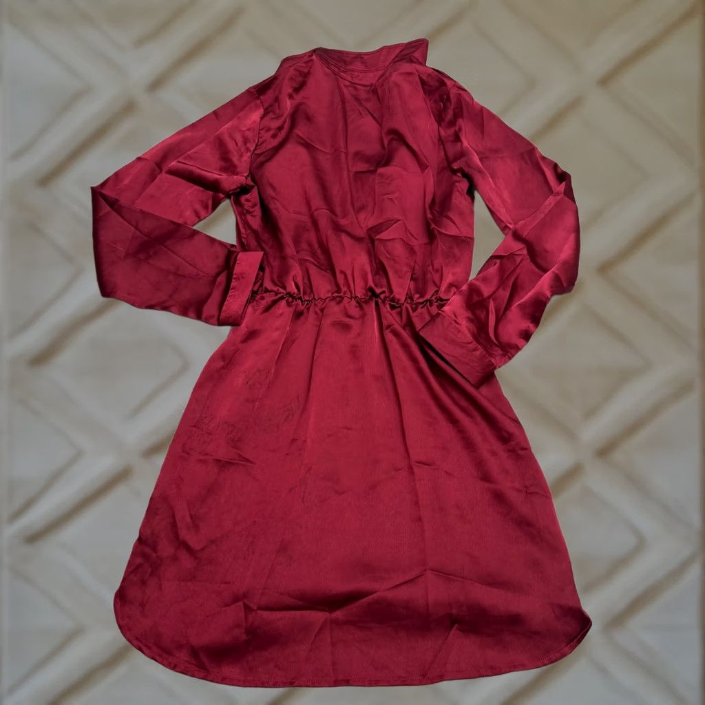 PrettyLittleThing PRETTYLITTLETHING Satin Wrapped Shirt Dress Womens 6 Burgundy Red Long Sleeve Shirt Dress Womens 6 Burgundy Red Long Sleeve Size M / US 6-8 / IT 42-44 - 1 Thumbnail
