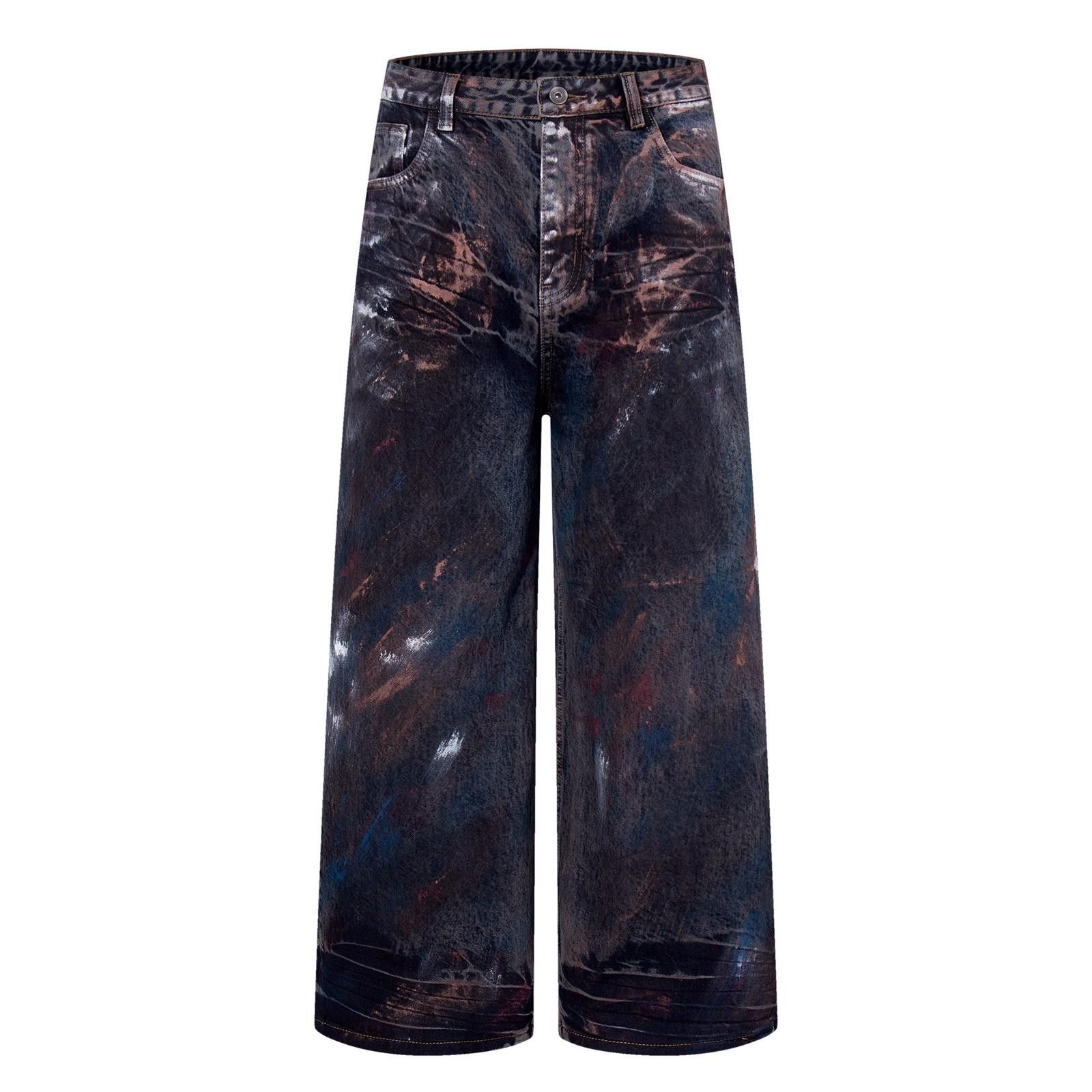 Jean Black Tie-Dye Wide Leg Denim Jeans, Relaxed Fit Pants Size US 30 / EU 46 - 1 Thumbnail