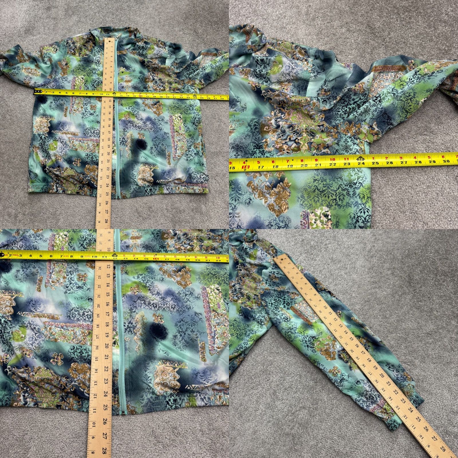 Vintage VINTAGE Koret Windbreaker Jacket Womens XL Green 90s Baroque Abstract All Seasons, Breathable, Zip, Regular Fit Size XL / US 12-14 / IT 48-50 - 8 Thumbnail