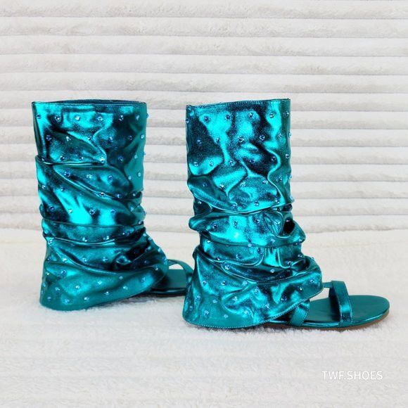 Other Fabulous Metallic Green Mermaid Upper & Rhinestones Sandal S Size US 8 / IT 38 - 6 Thumbnail