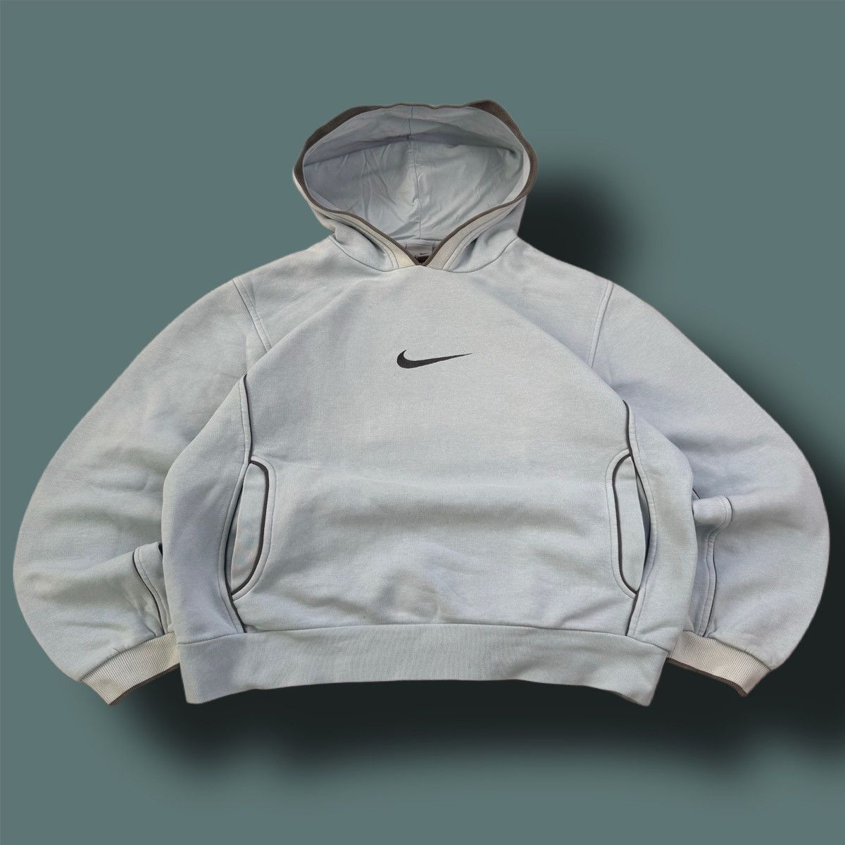 Nike × Vintage NIKE BABY BLUE VINTAGE CENTER LOGO OVERSIZE BOXY HOODIE Size US M / EU 48-50 / 2 - 1 Thumbnail