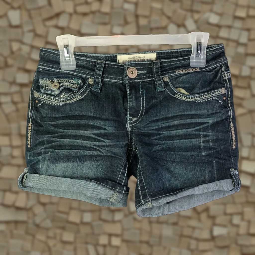 Vintage HYDRAULIC Mid Rise Boyfriend Juniors Size 2 28" Waist Dark Wash Blue Denim Shorts Women/ Girls Size 28" / US 6 / IT 42 - 1 Thumbnail