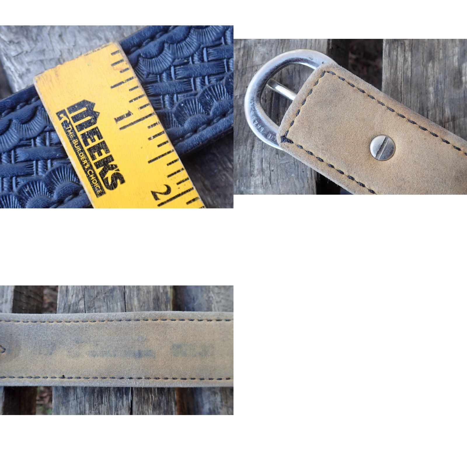 Vintage VINTAGE Women's Leather Gun Belt 1970s Western Basketweave Brass Buckle Sz 25-29 Black Size ONE SIZE - 8 Thumbnail