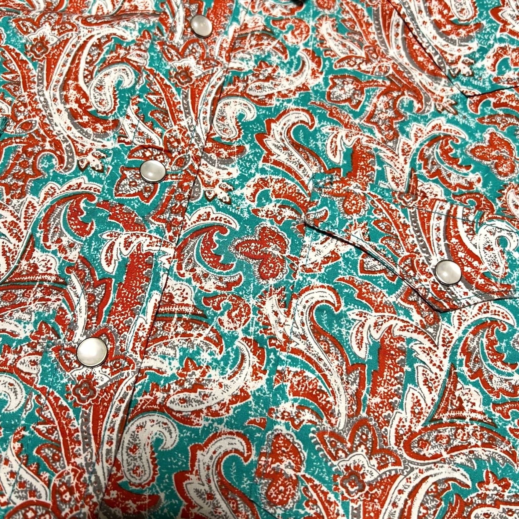 Vintage Panhandle Rough Stock Shirt Mens Large Pearl Snap Paisley All Over Print Green L Regular Long Sleeve Men Size US L / EU 52-54 / 3 - 2 Thumbnail
