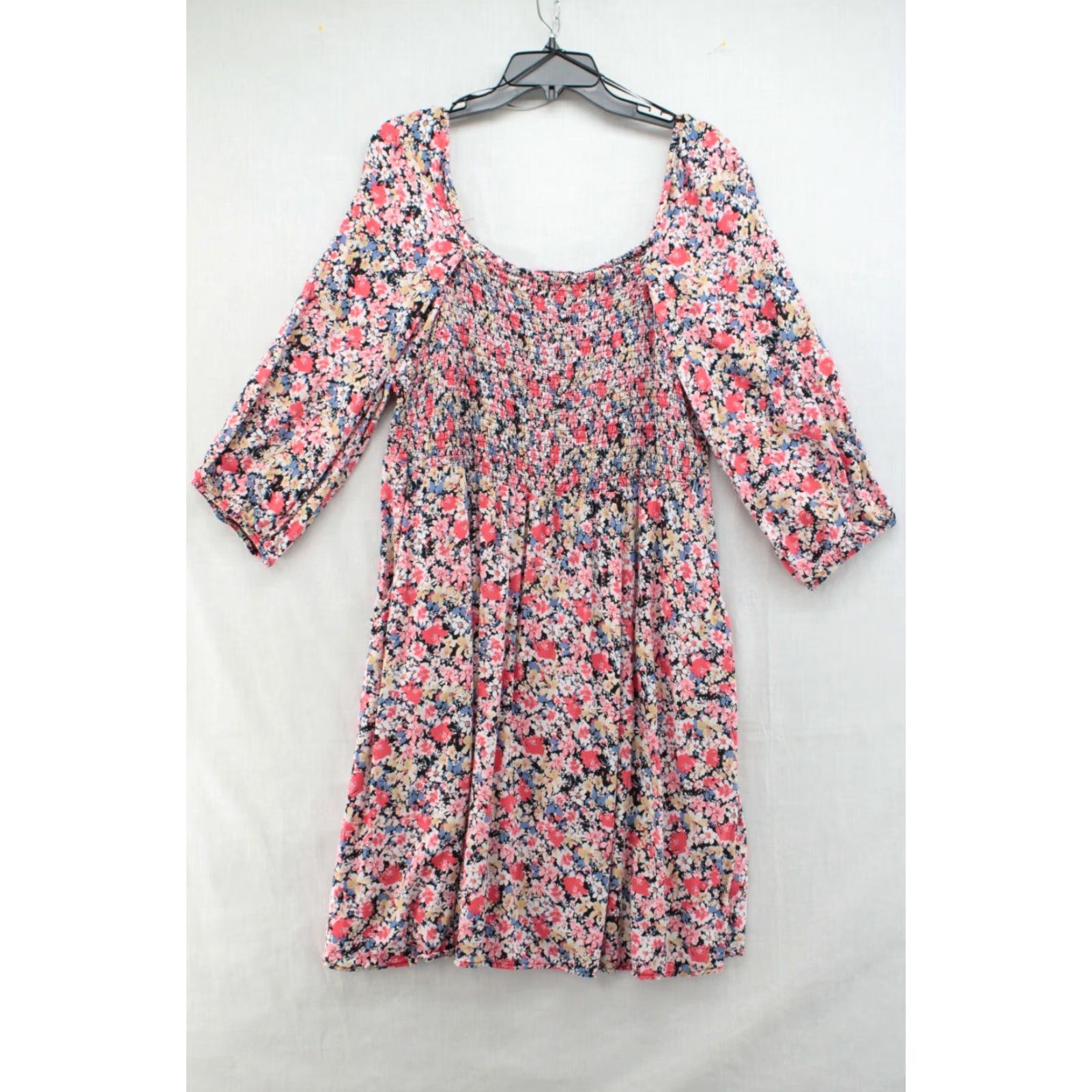 Vintage Terra & Sky Dress Adult 1X Pink Floral Print Smocked 3/4 Sleeve Knee Length Cottagecore Womens Size XL / US 12-14 / IT 48-50 - 4 Thumbnail