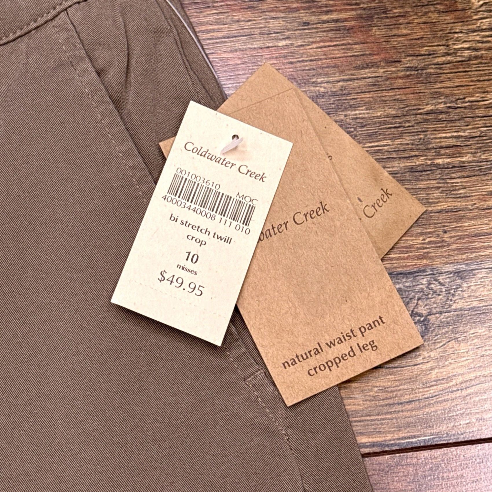 Coldwater Creek Coldwater Creek Cropped Pants Womens 10 Tan Twill Stretch Flat Front Zip Button Straight Leg Cotton Spandex NWT Vintage No Size 32" / US 10 / IT 46 - 4 Thumbnail