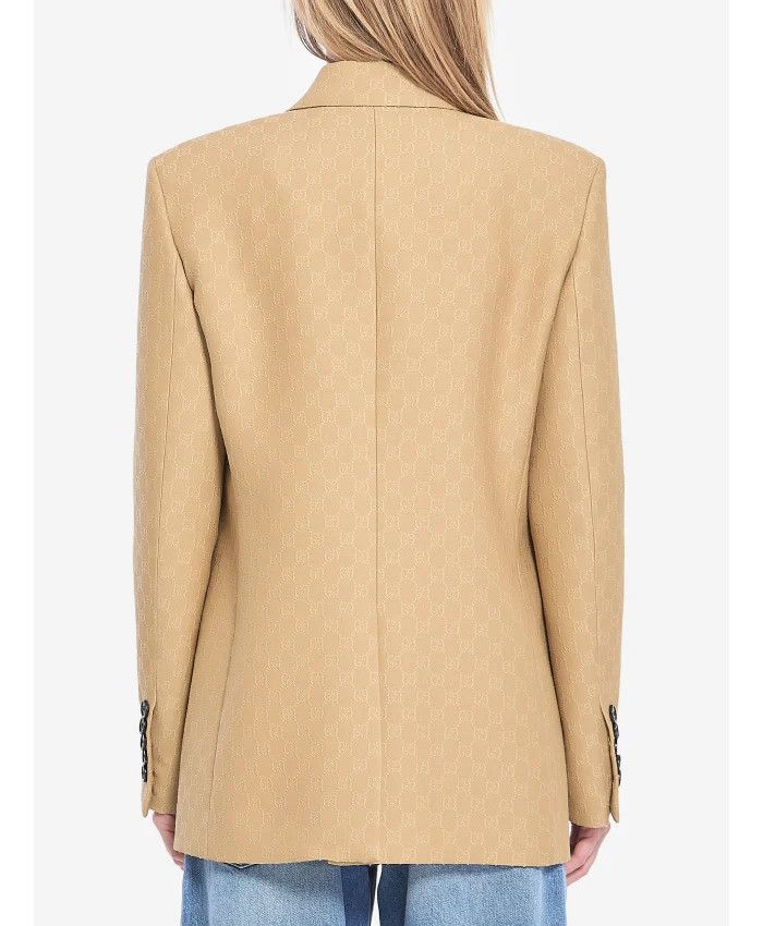 Gucci o1loc1c0226 833578 GG Silk Wool Crepe Jacquard Jacket Beige Size M / US 6-8 / IT 42-44 - 3 Thumbnail