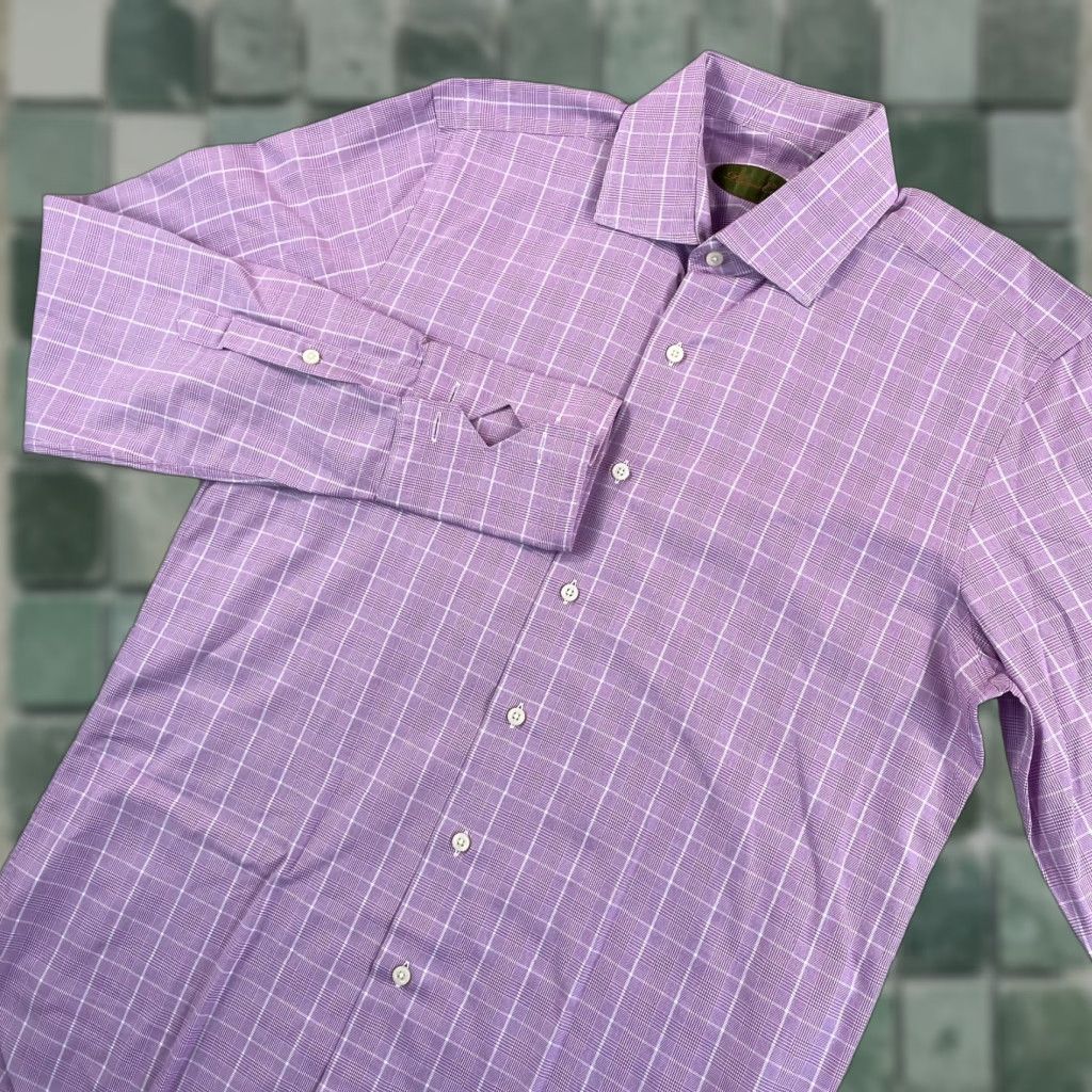 Phineas Cole Phineas Cole Dress Shirt Men 15.5 Lavender Glen Check Designer Made in Canada Size 42R - 1 Thumbnail